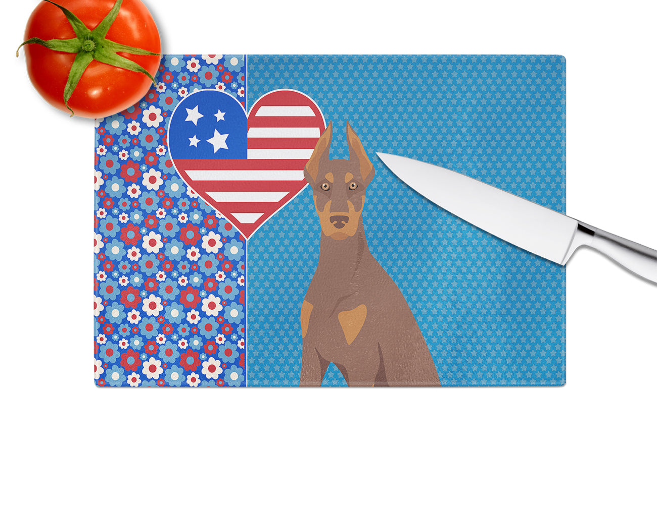 Red and Tan Doberman Pinscher USA American Glass Cutting Board Large - the-store.com