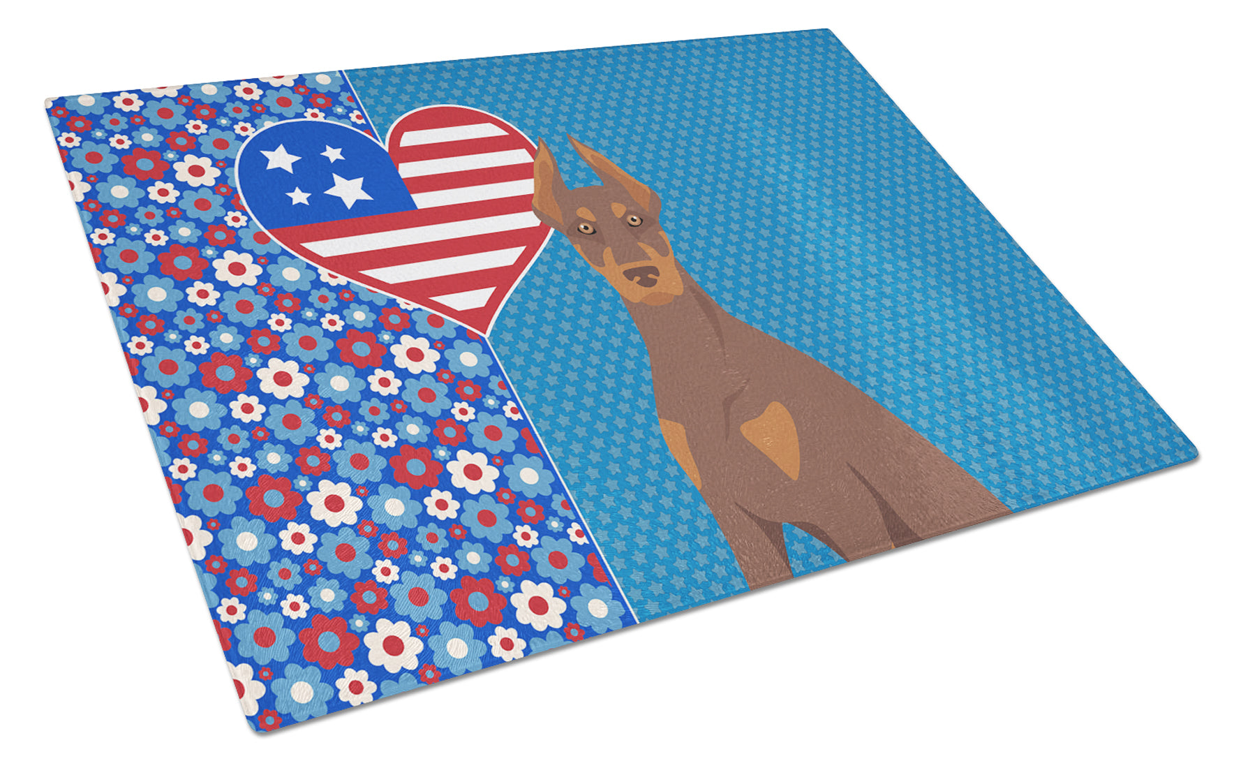 Buy this Red and Tan Doberman Pinscher USA American Glass Cutting Board Large