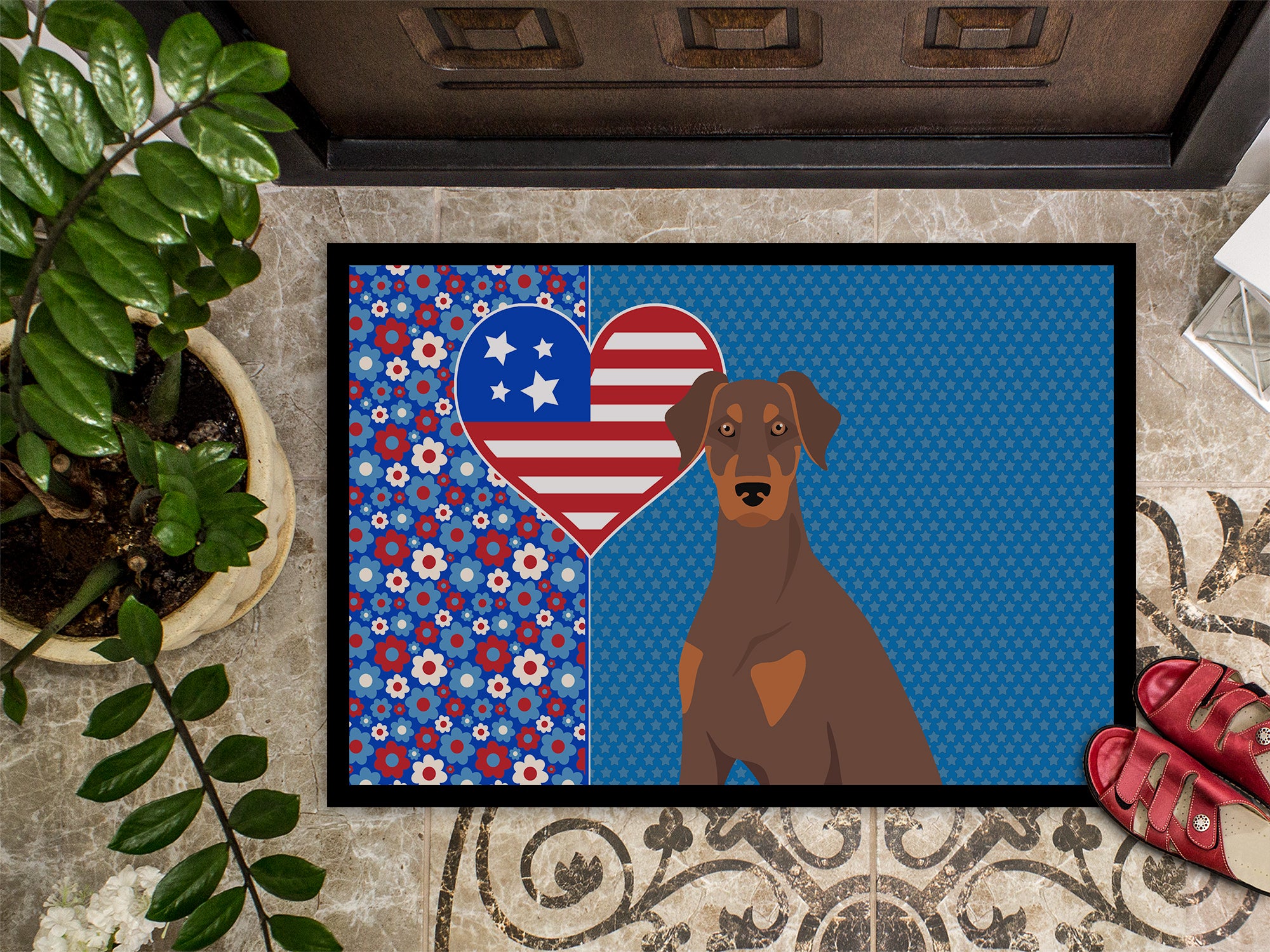 Natural Ear Red and Tan Doberman Pinscher USA American Indoor or Outdoor Mat 24x36 - the-store.com