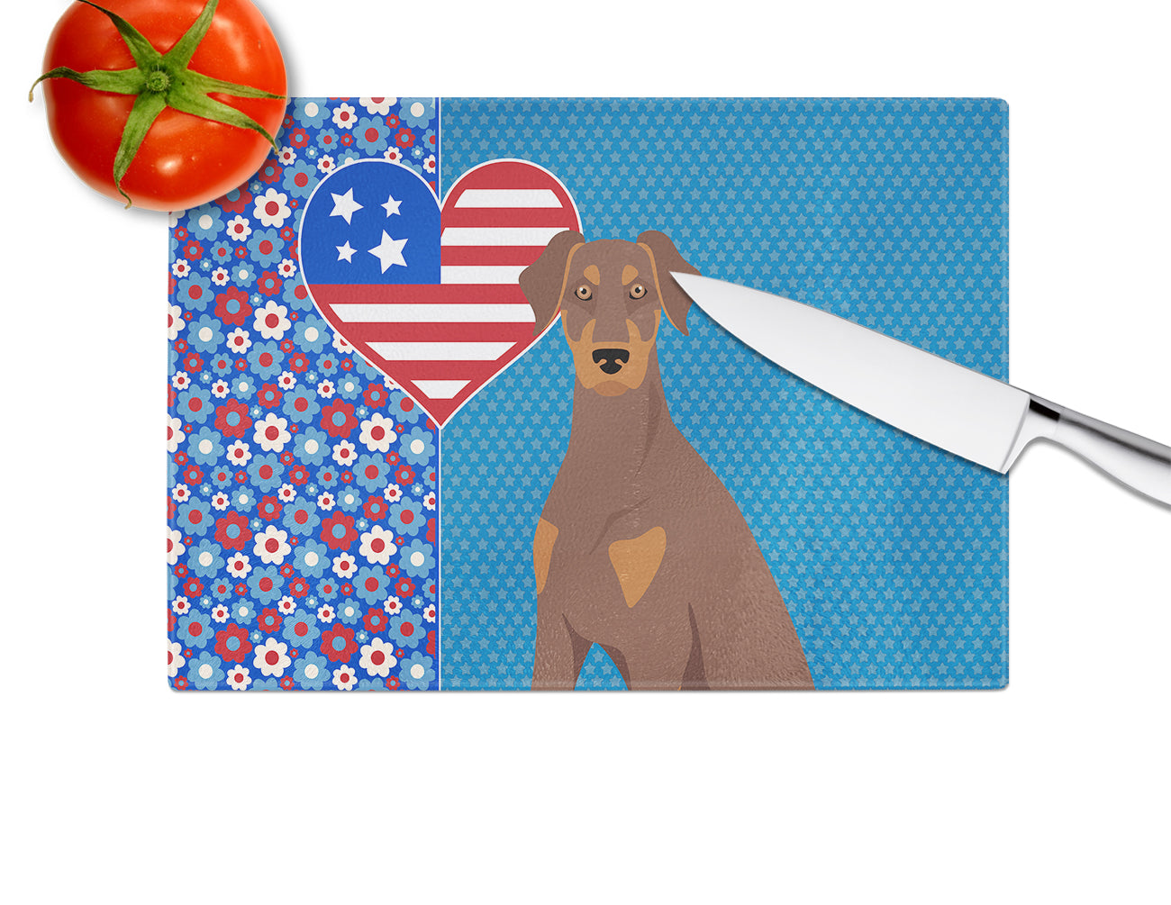 Natural Ear Red and Tan Doberman Pinscher USA American Glass Cutting Board Large - the-store.com