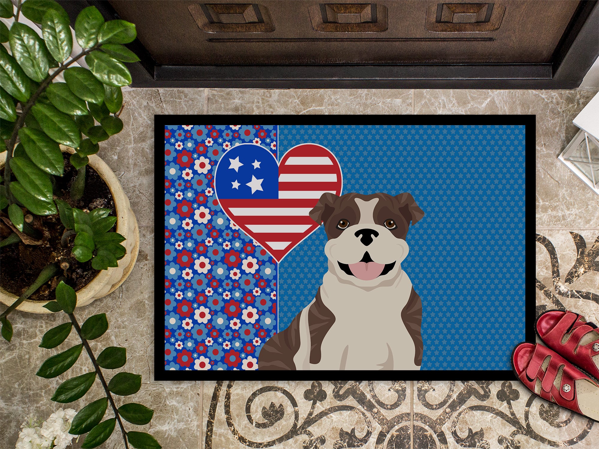 Brindle English Bulldog USA American Indoor or Outdoor Mat 24x36 - the-store.com