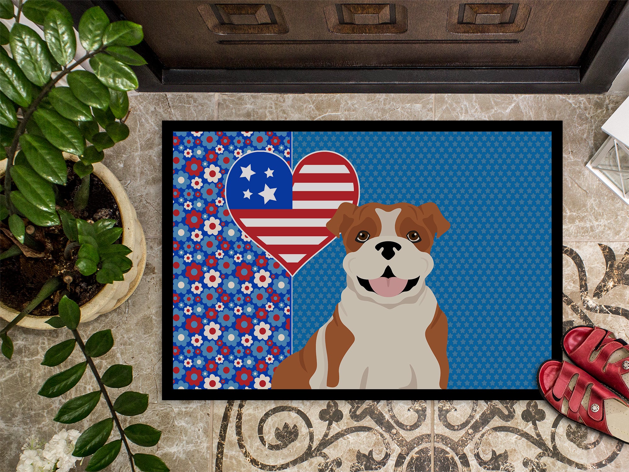 Red English Bulldog USA American Indoor or Outdoor Mat 24x36 - the-store.com