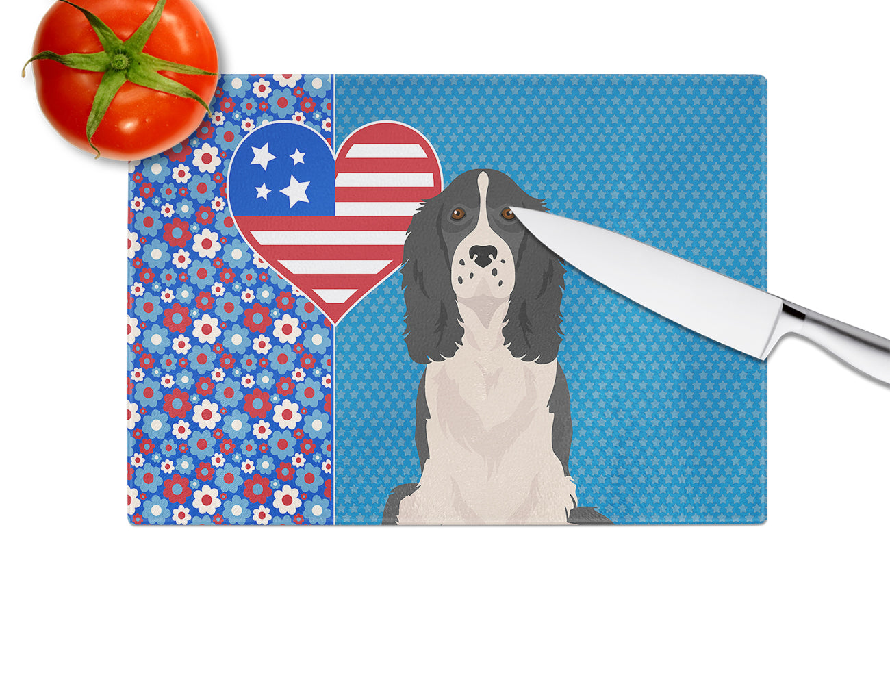 Black English Springer Spaniel USA American Glass Cutting Board Large - the-store.com