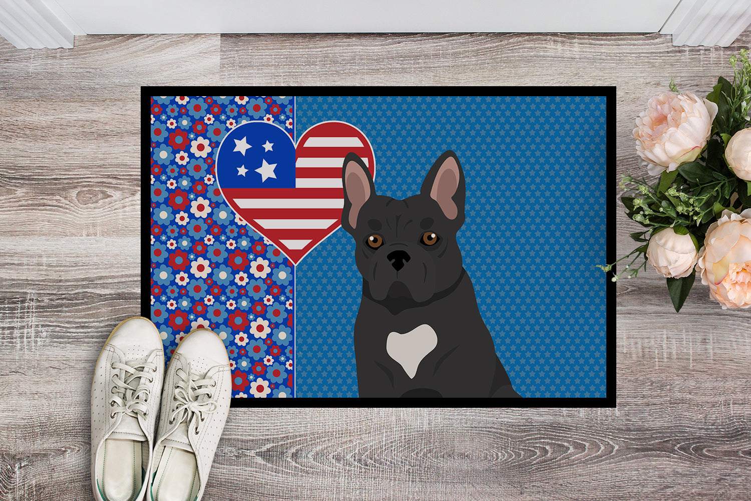 Buy this Black French Bulldog USA American Indoor or Outdoor Mat 24x36