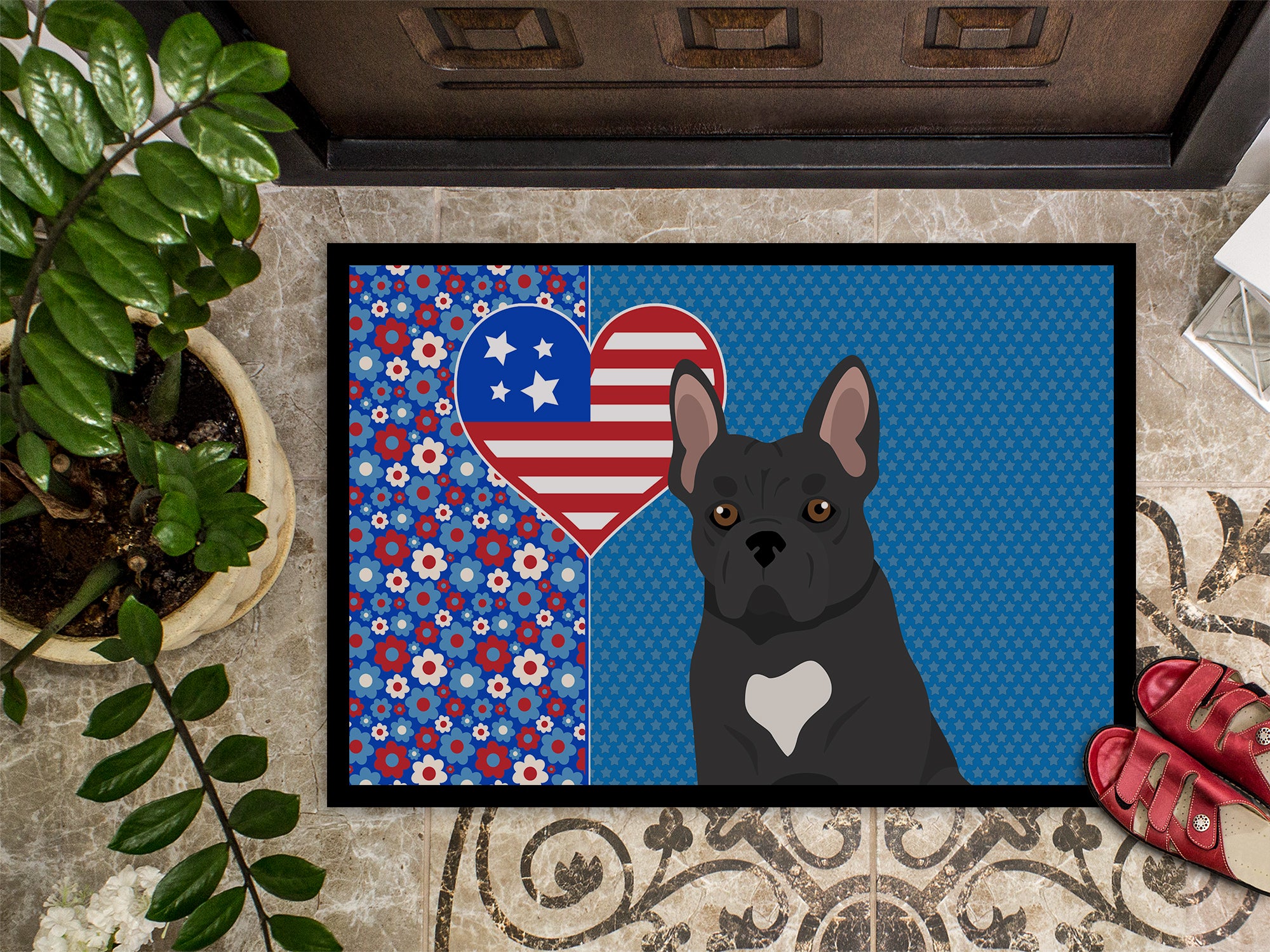 Black French Bulldog USA American Indoor or Outdoor Mat 24x36 - the-store.com