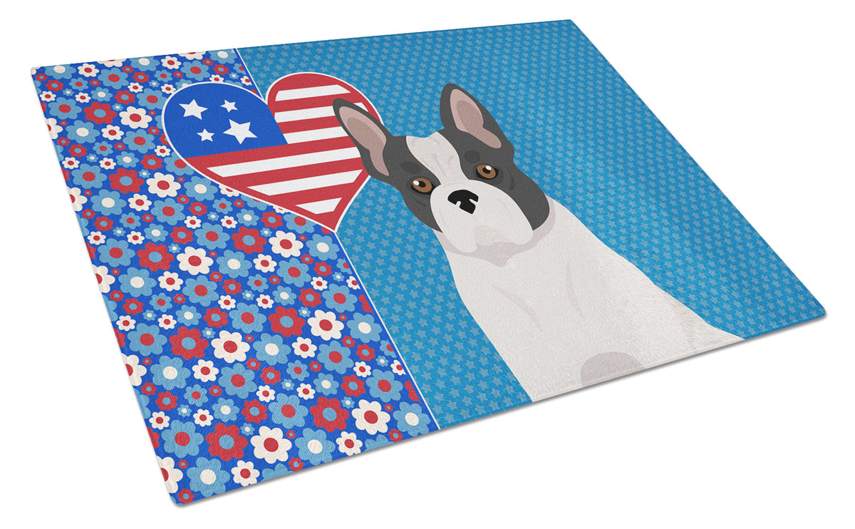 Buy this Black and White French Bulldog USA American Glass Cutting Board Large