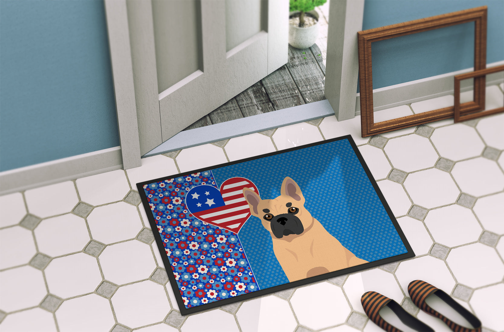 Fawn French Bulldog USA American Indoor or Outdoor Mat 24x36 - the-store.com