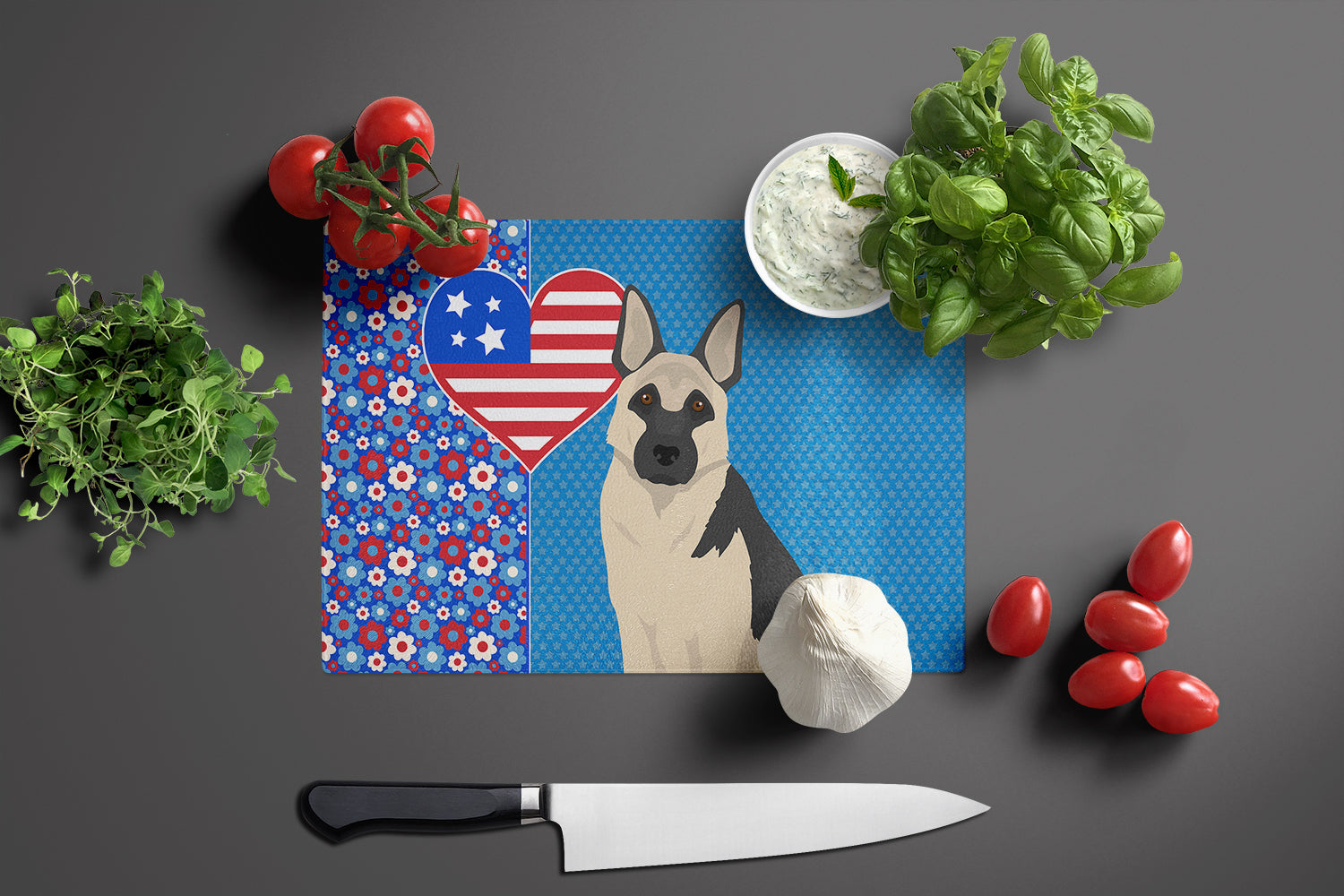 Black and Silver German Shepherd USA American Glass Cutting Board Large - the-store.com