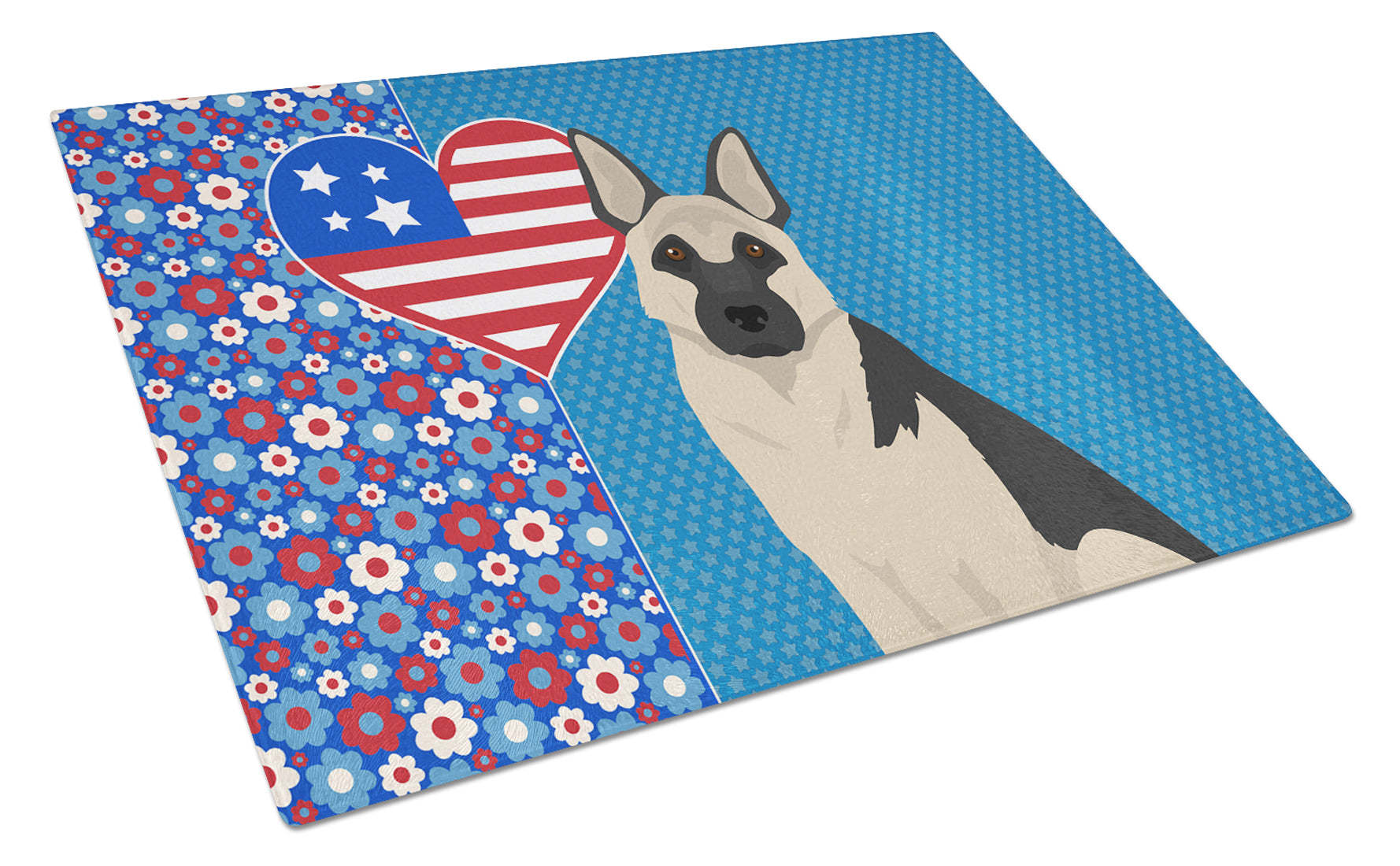 Buy this Black and Silver German Shepherd USA American Glass Cutting Board Large