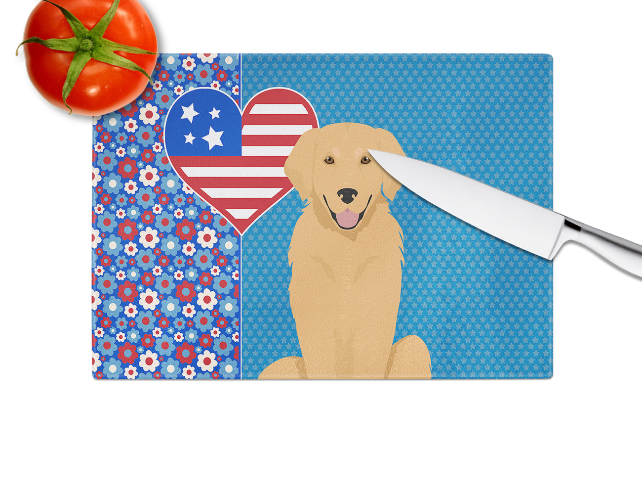 Gold Golden Retriever USA American Glass Cutting Board Large - the-store.com