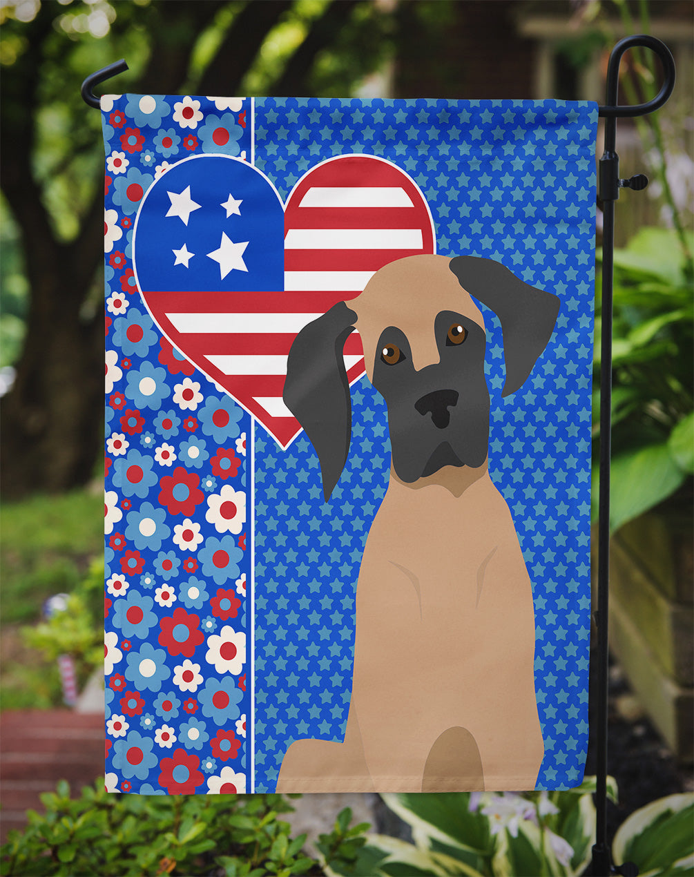 Fawn Great Dane USA American Flag Garden Size  the-store.com.