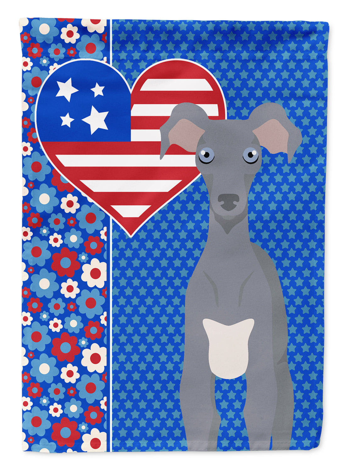 Gray Italian Greyhound USA American Flag Garden Size