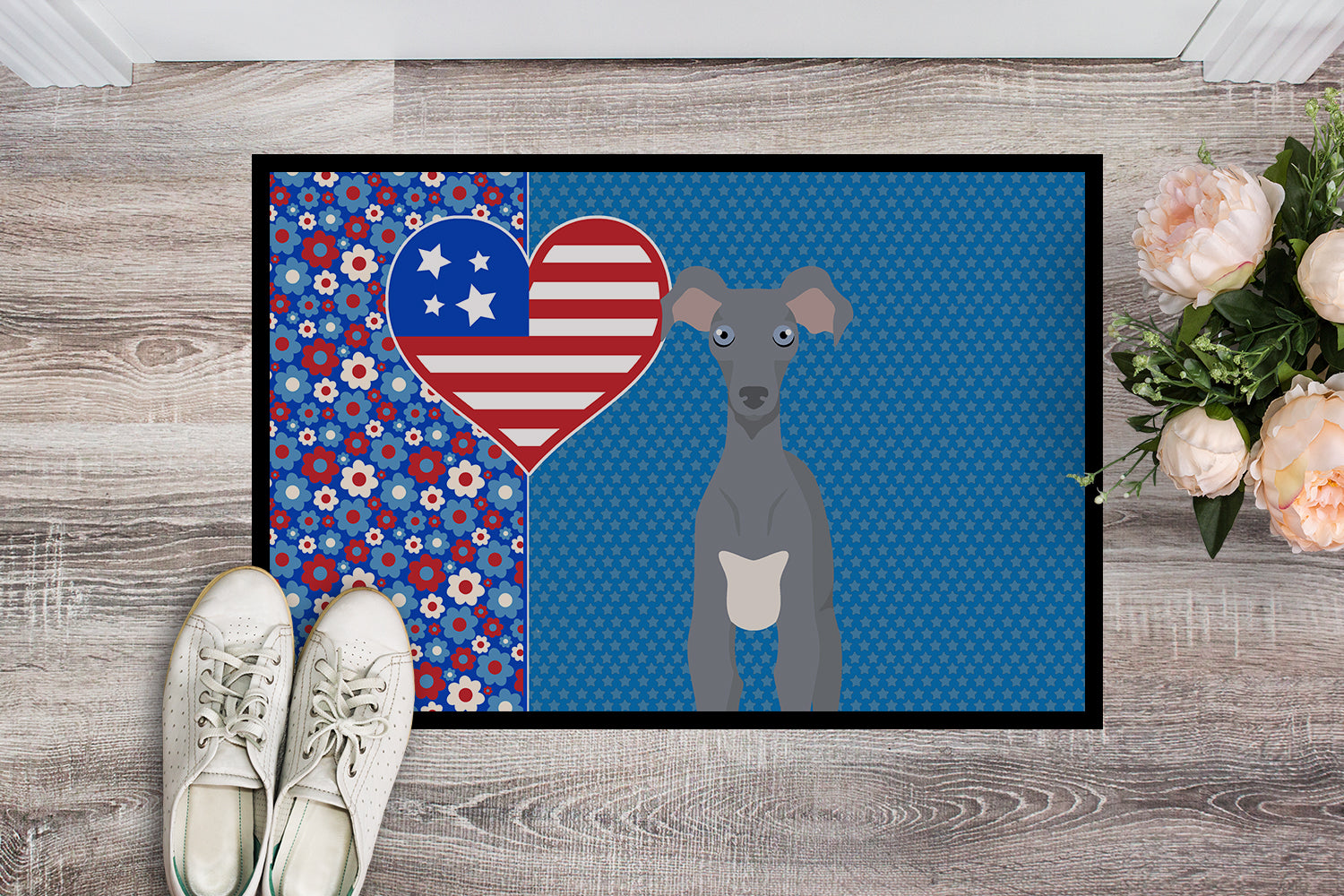 Gray Italian Greyhound USA American Indoor or Outdoor Mat 24x36 - the-store.com