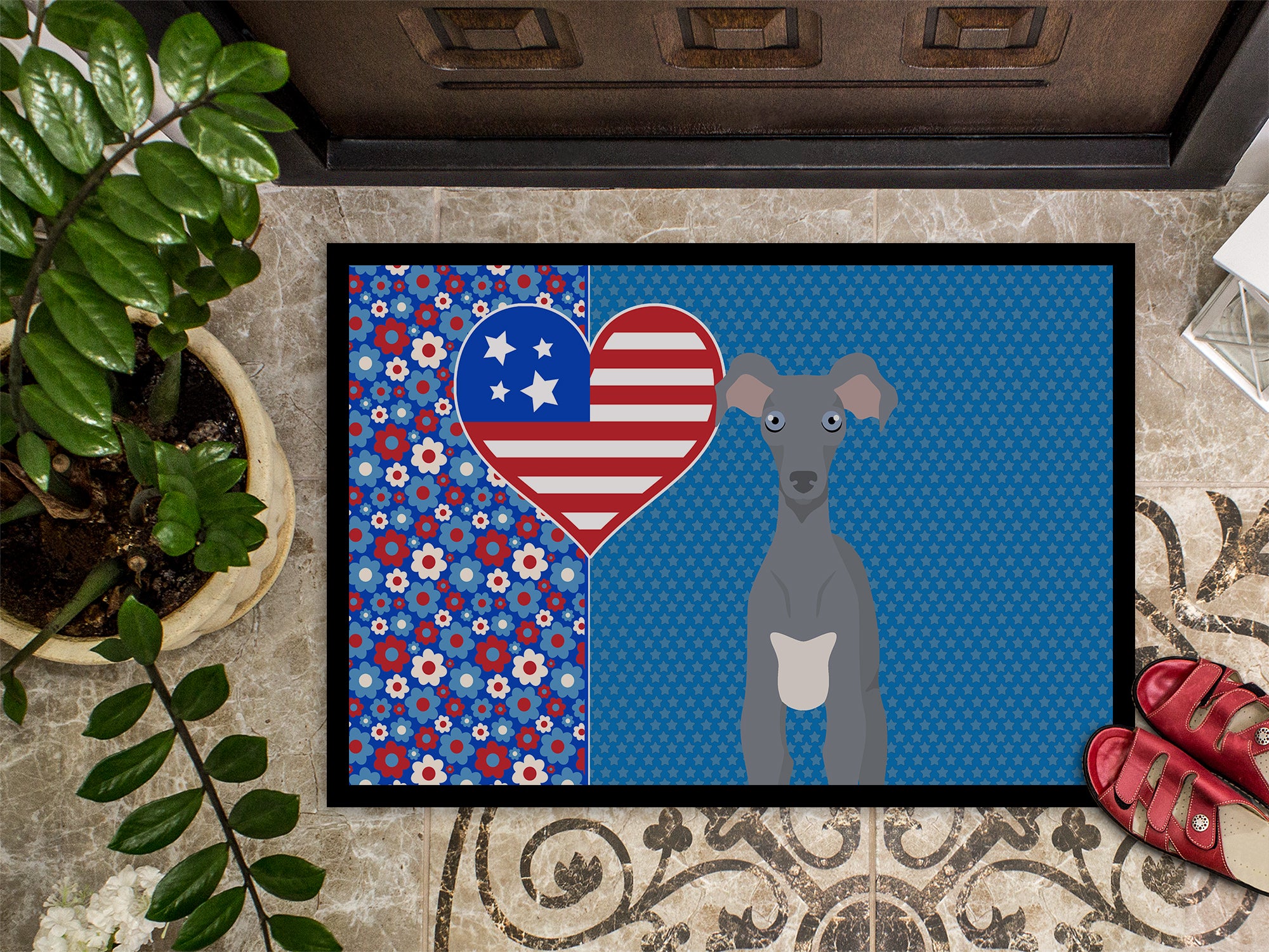 Gray Italian Greyhound USA American Indoor or Outdoor Mat 24x36 - the-store.com