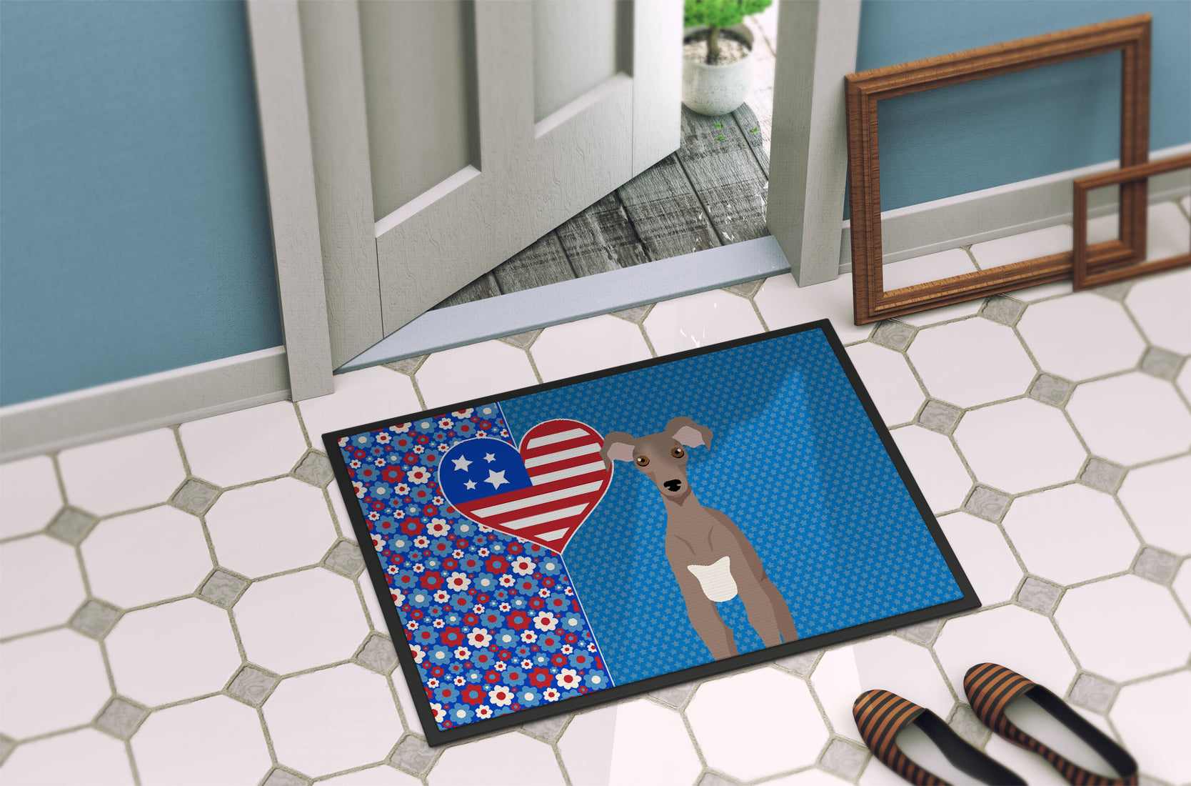 Fawn Italian Greyhound USA American Indoor or Outdoor Mat 24x36 - the-store.com