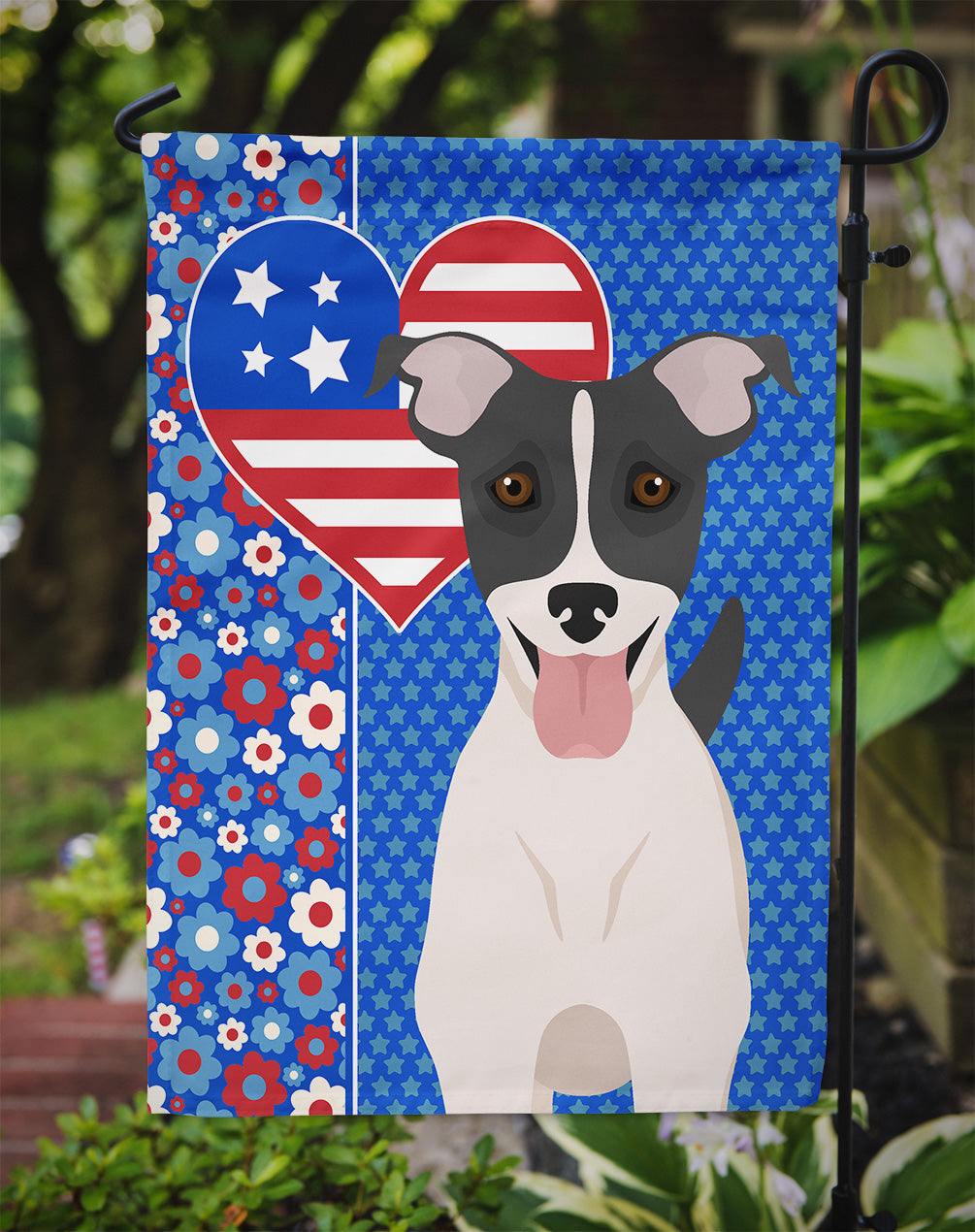 Black White Smooth Jack Russell Terrier USA American Flag Garden Size