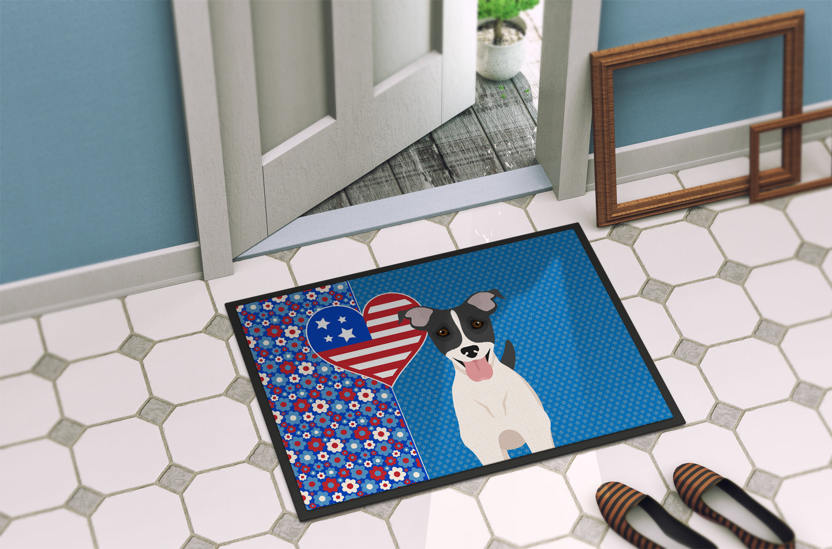 Black White Smooth Jack Russell Terrier USA American Indoor or Outdoor Mat 24x36 - the-store.com