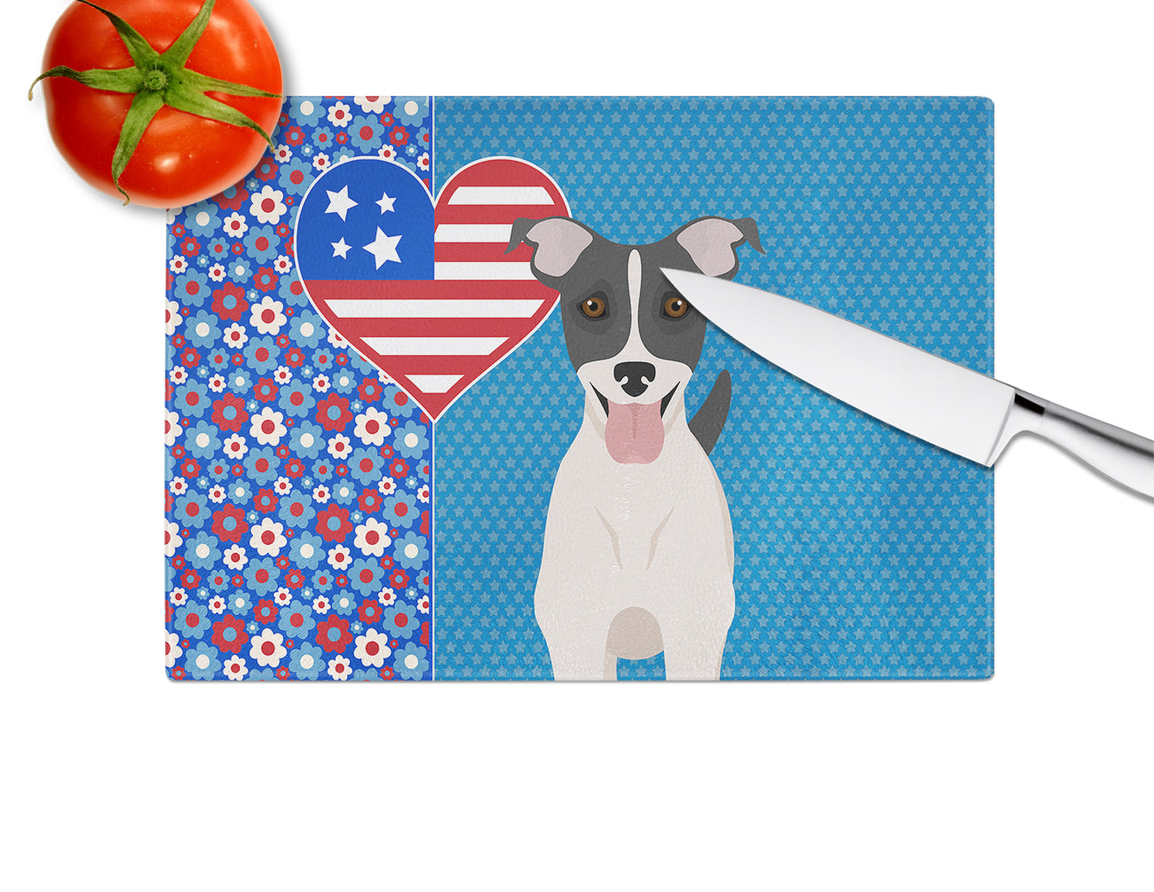 Black White Smooth Jack Russell Terrier USA American Glass Cutting Board Large - the-store.com