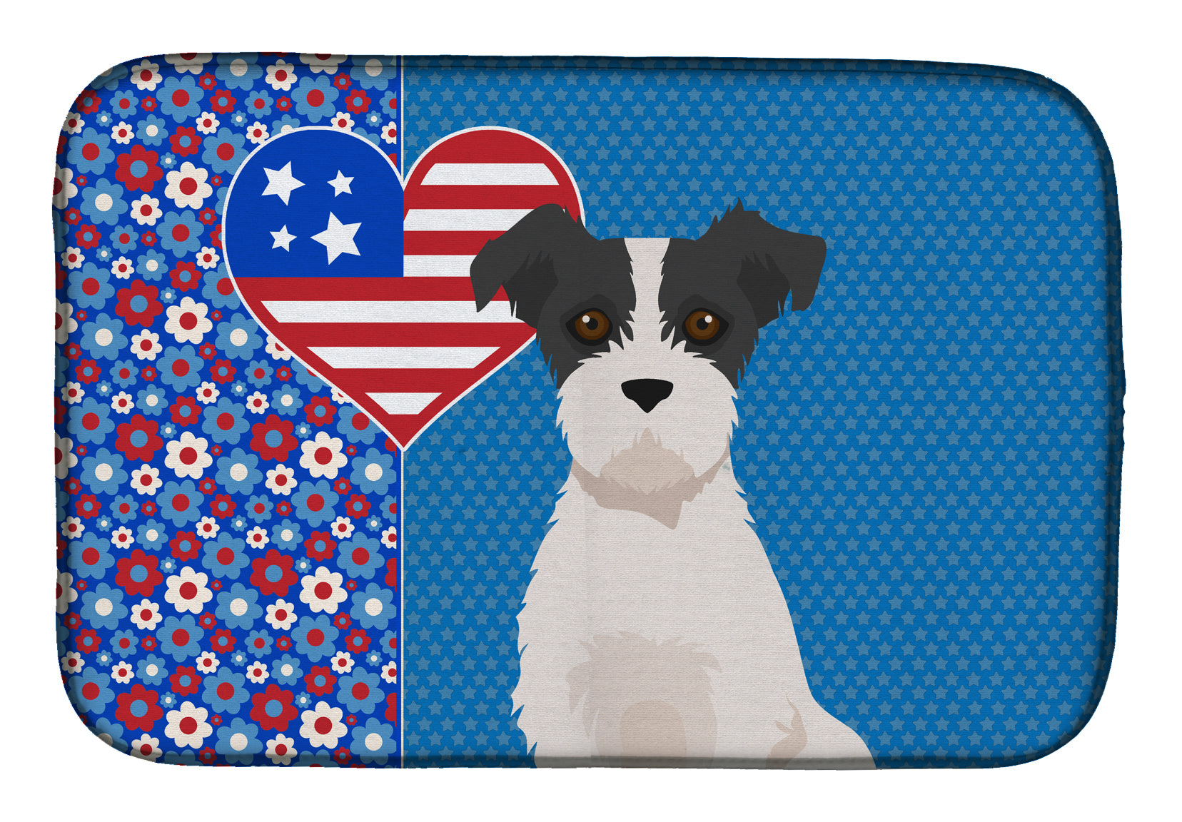 Black White Wirehair Jack Russell Terrier USA American Dish Drying Mat  the-store.com.