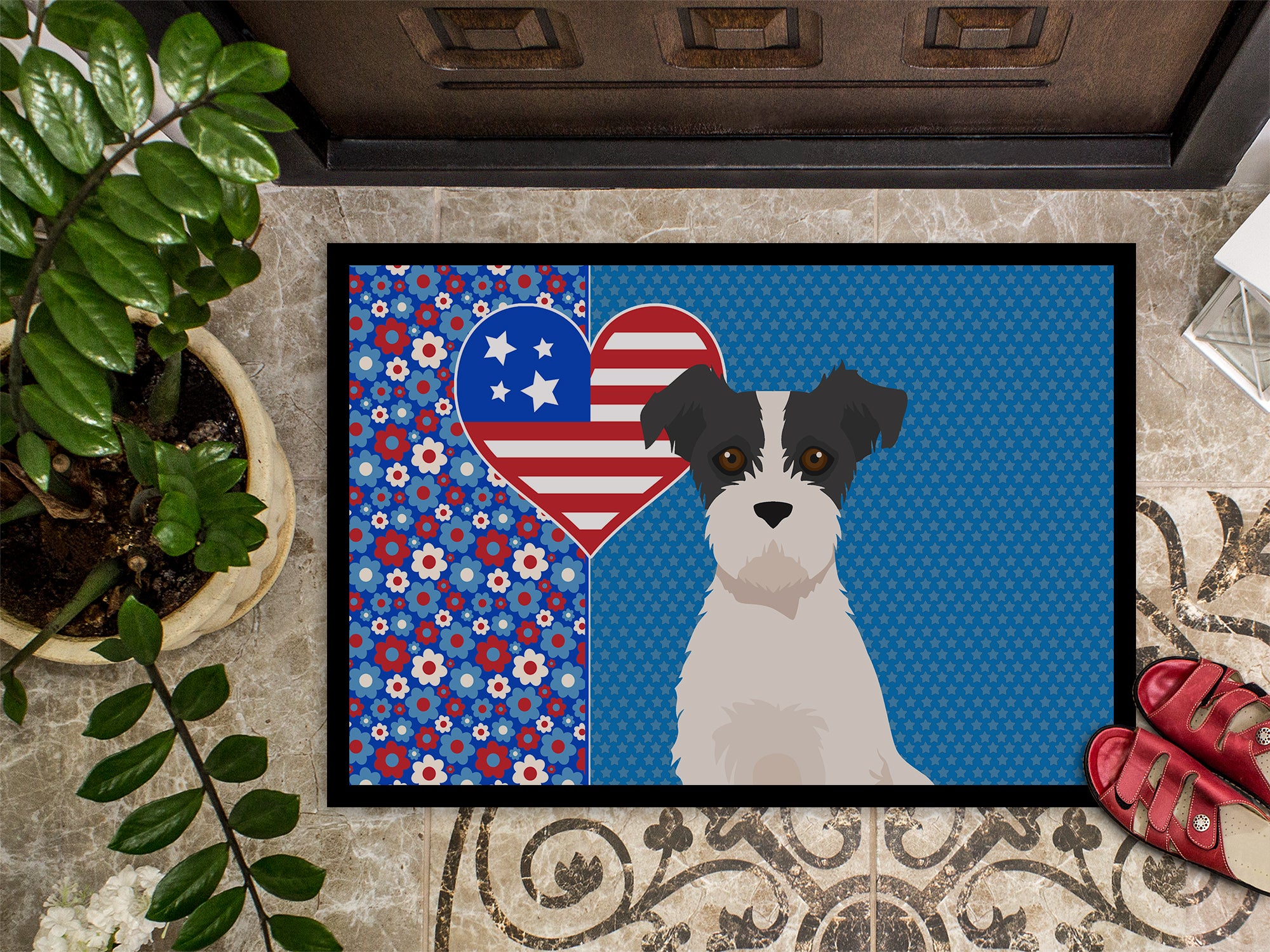 Black White Wirehair Jack Russell Terrier USA American Indoor or Outdoor Mat 24x36 - the-store.com
