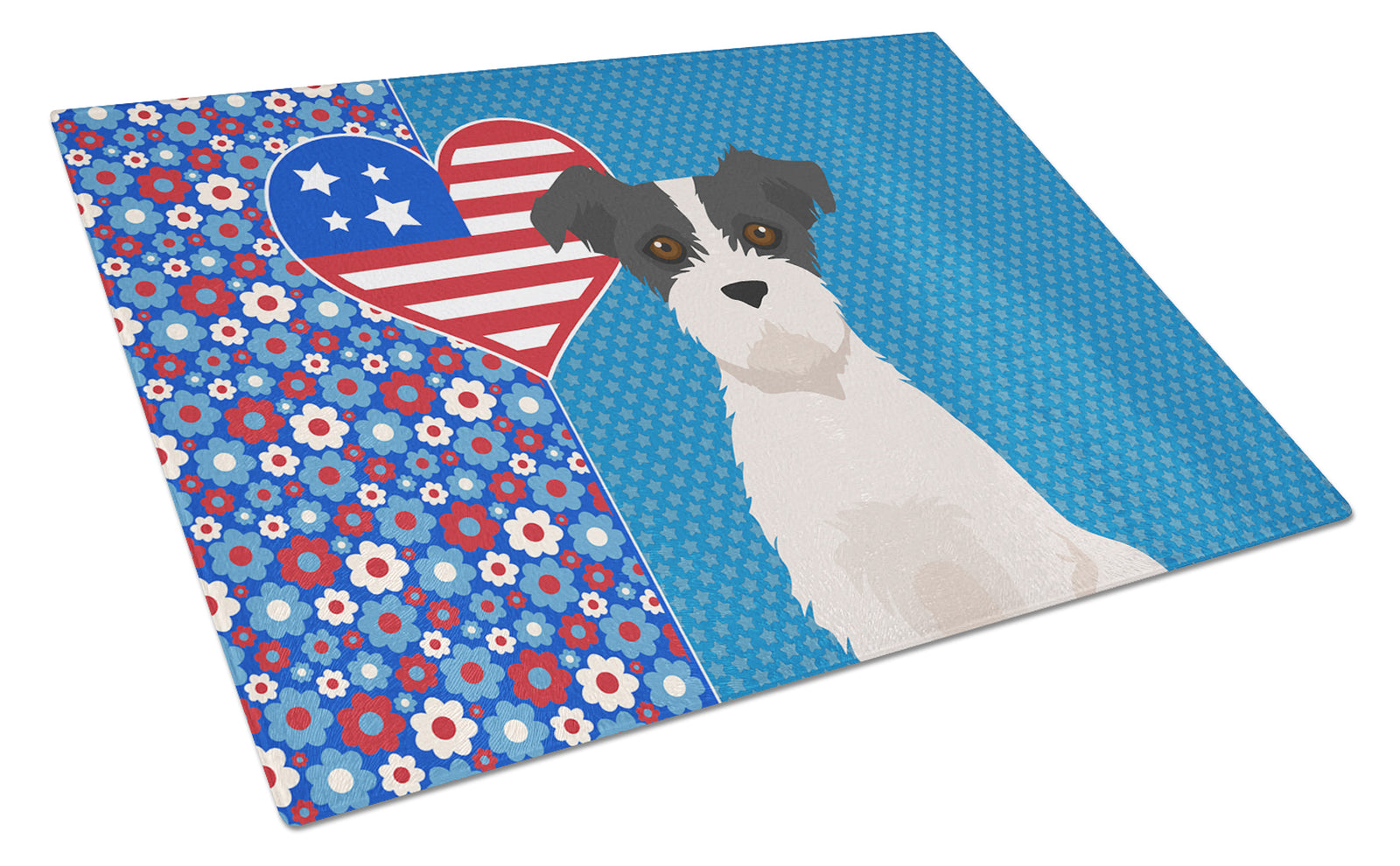 Buy this Black White Wirehair Jack Russell Terrier USA American Glass Cutting Board Large