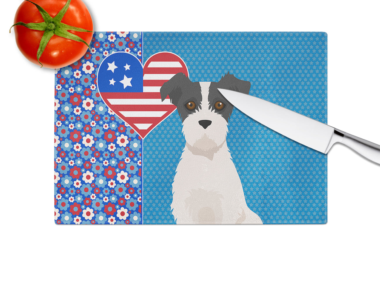 Black White Wirehair Jack Russell Terrier USA American Glass Cutting Board Large - the-store.com
