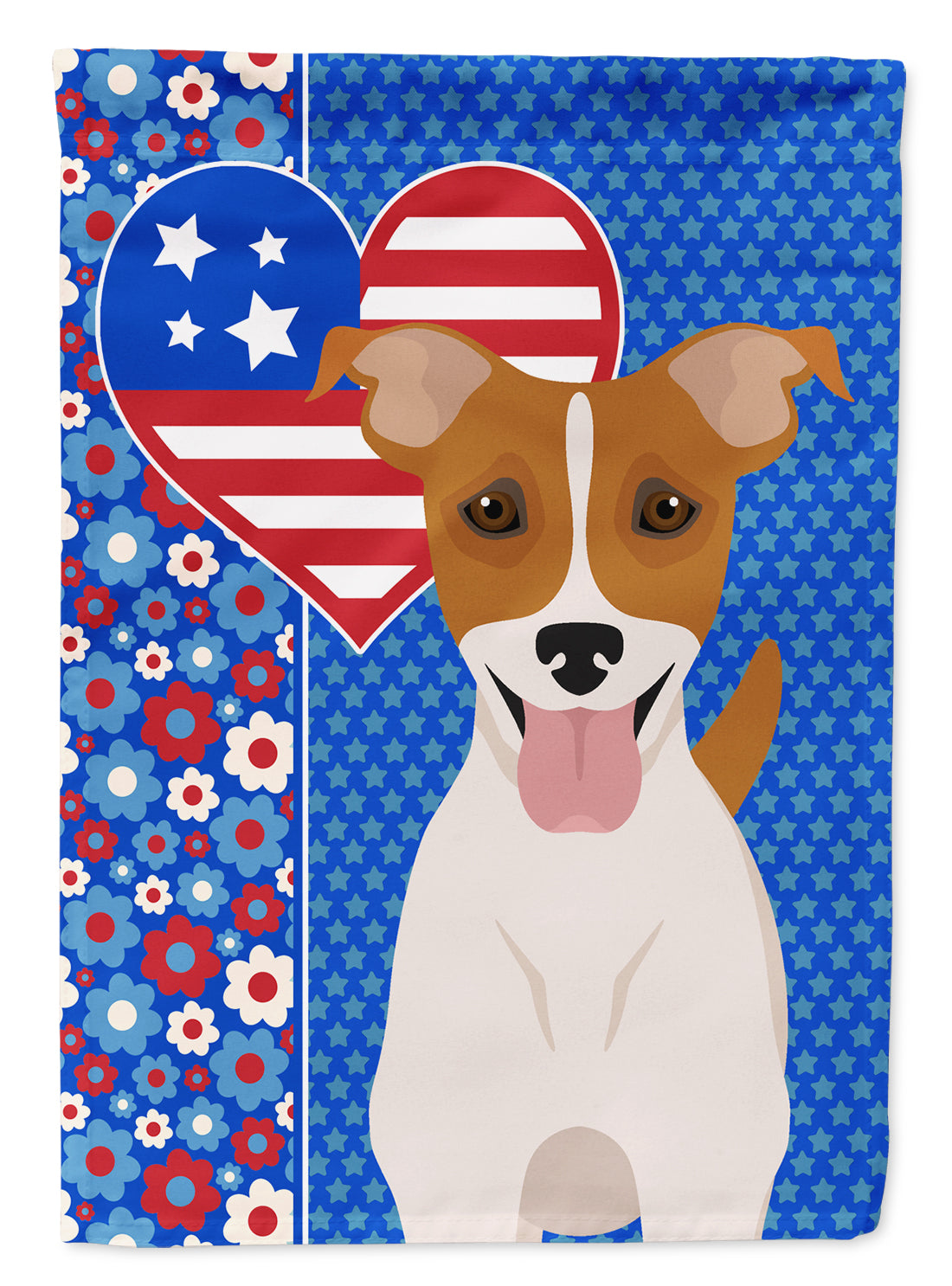 Brown White Smooth Jack Russell Terrier USA American Flag Garden Size