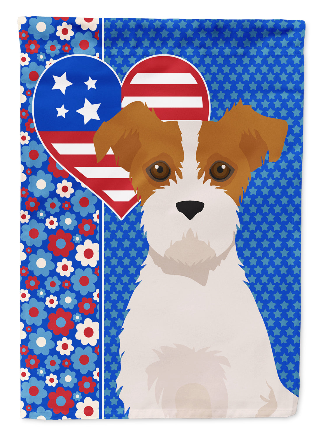 Brown White Wirehair Jack Russell Terrier USA American Flag Garden Size