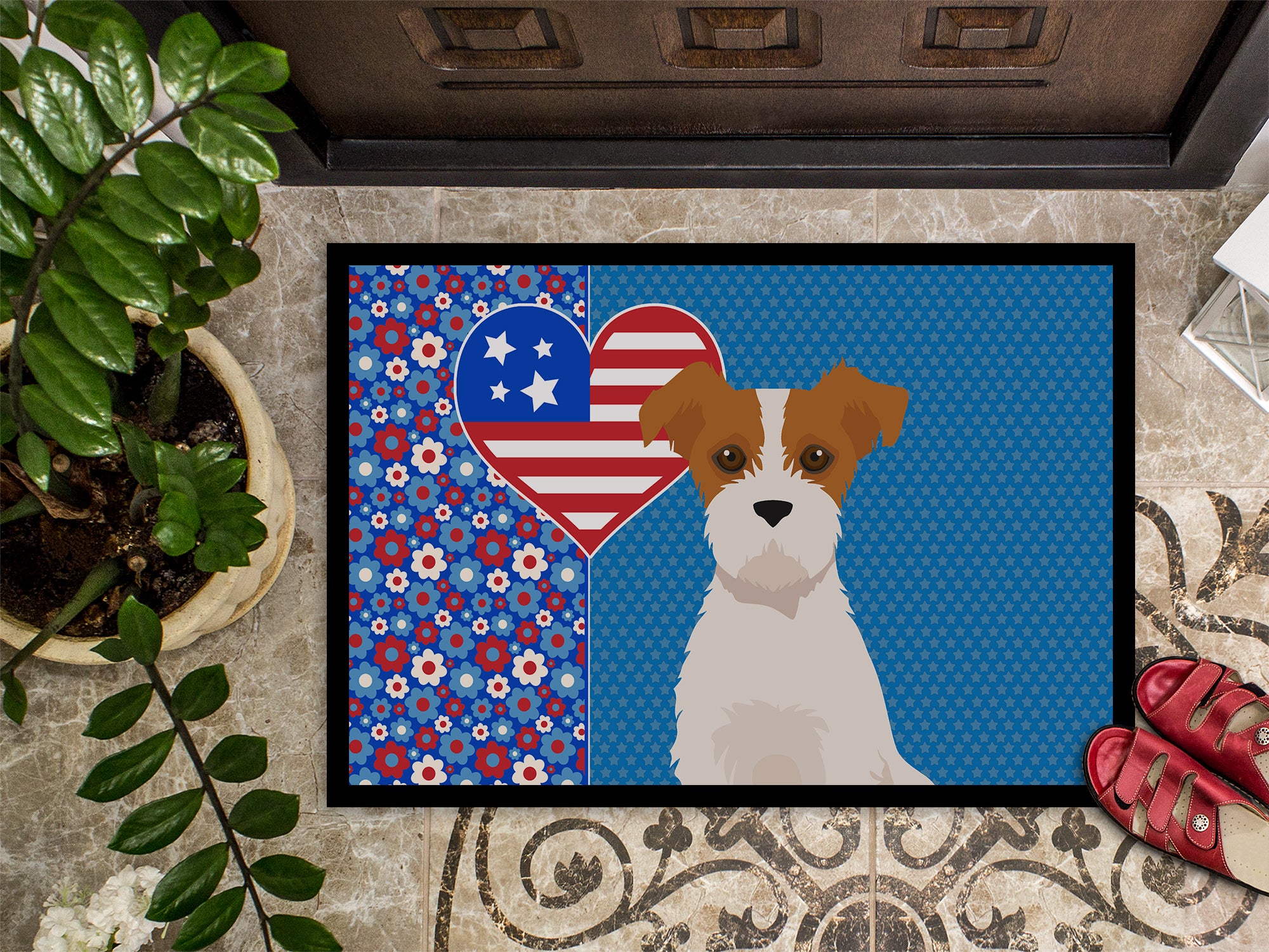 Brown White Wirehair Jack Russell Terrier USA American Indoor or Outdoor Mat 24x36 - the-store.com