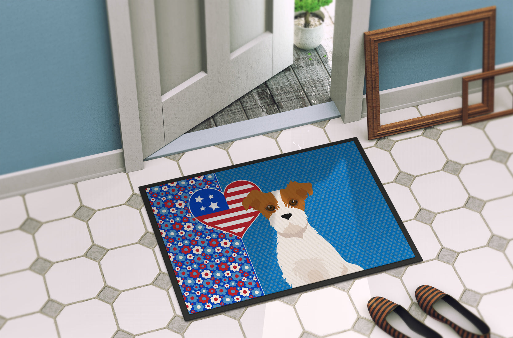 Brown White Wirehair Jack Russell Terrier USA American Indoor or Outdoor Mat 24x36 - the-store.com