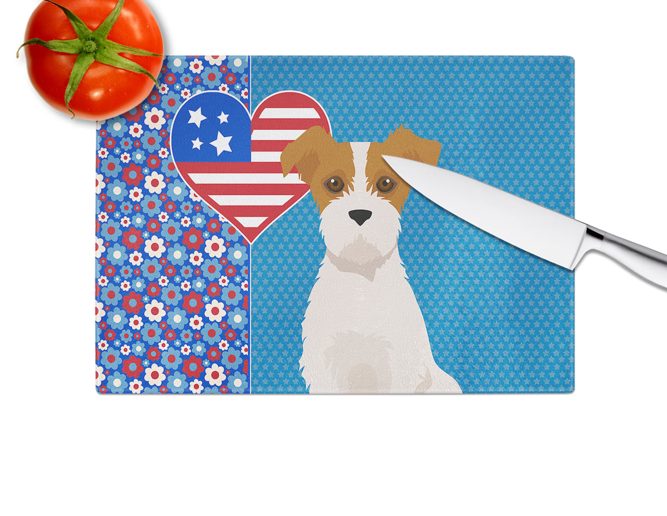 Brown White Wirehair Jack Russell Terrier USA American Glass Cutting Board Large - the-store.com