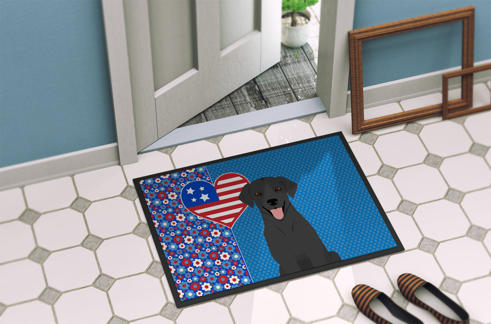 Black Labrador Retriever USA American Indoor or Outdoor Mat 24x36 - the-store.com