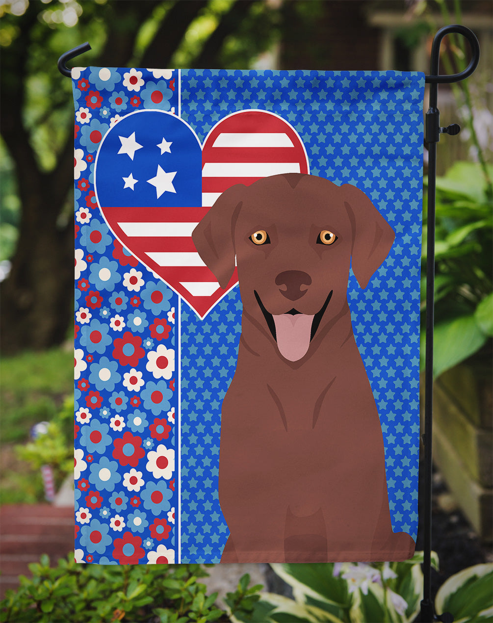 Chocolate Labrador Retriever USA American Flag Garden Size