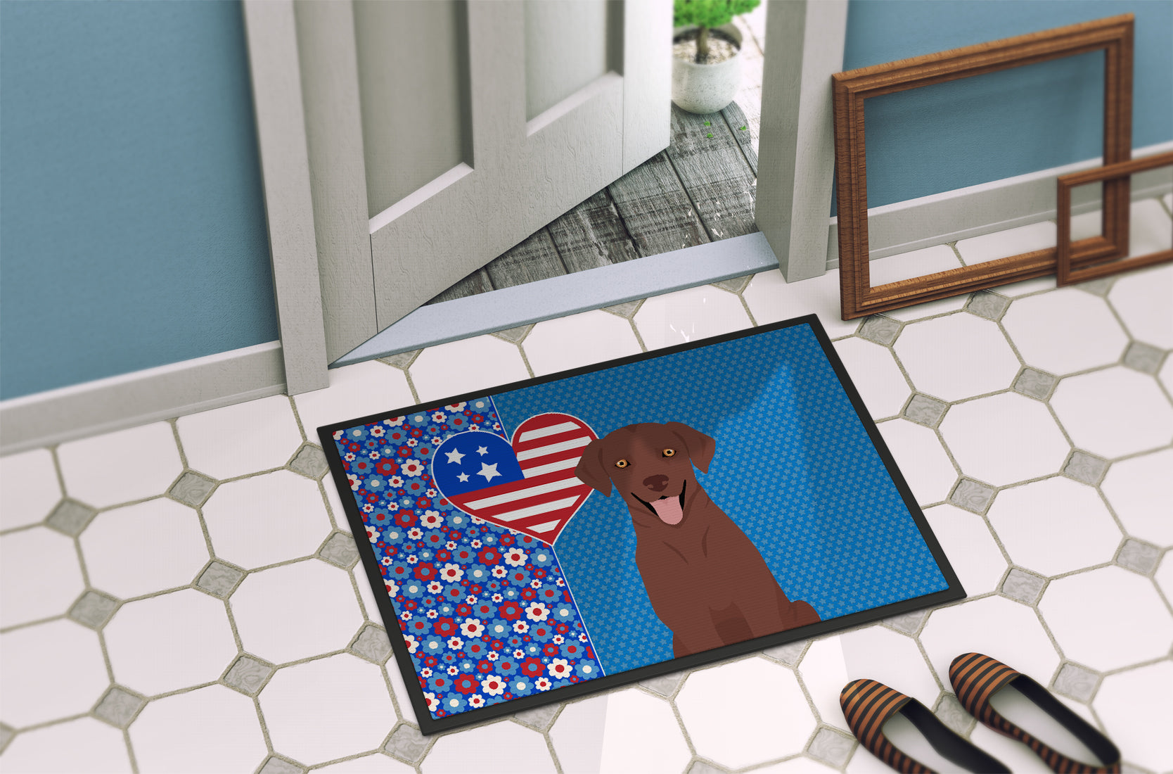 Chocolate Labrador Retriever USA American Indoor or Outdoor Mat 24x36 - the-store.com