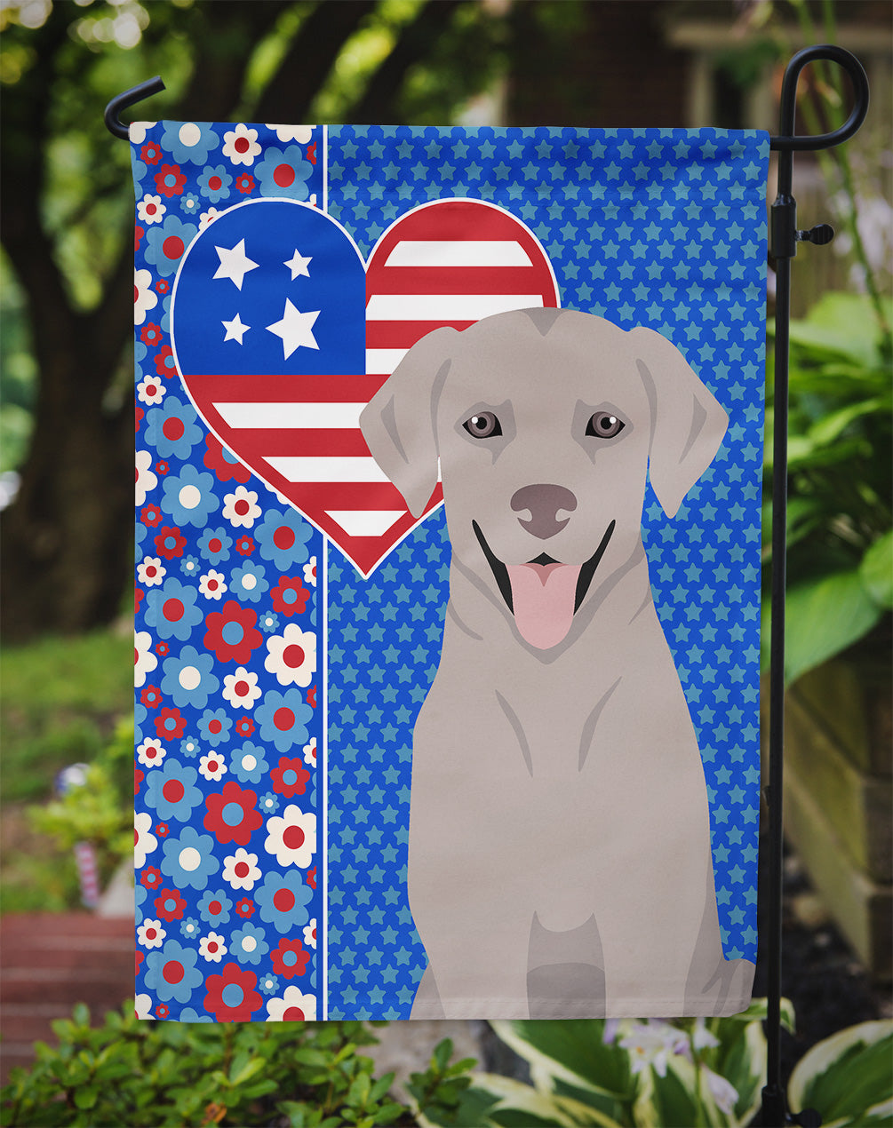 Gray Labrador Retriever USA American Flag Garden Size  the-store.com.