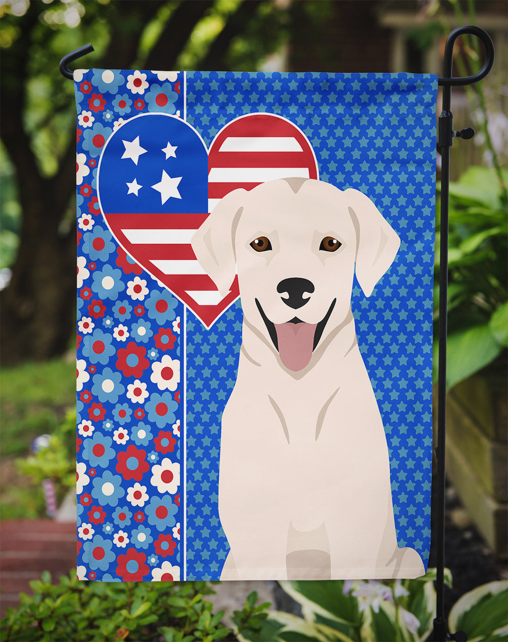 White Cream Labrador Retriever USA American Flag Garden Size