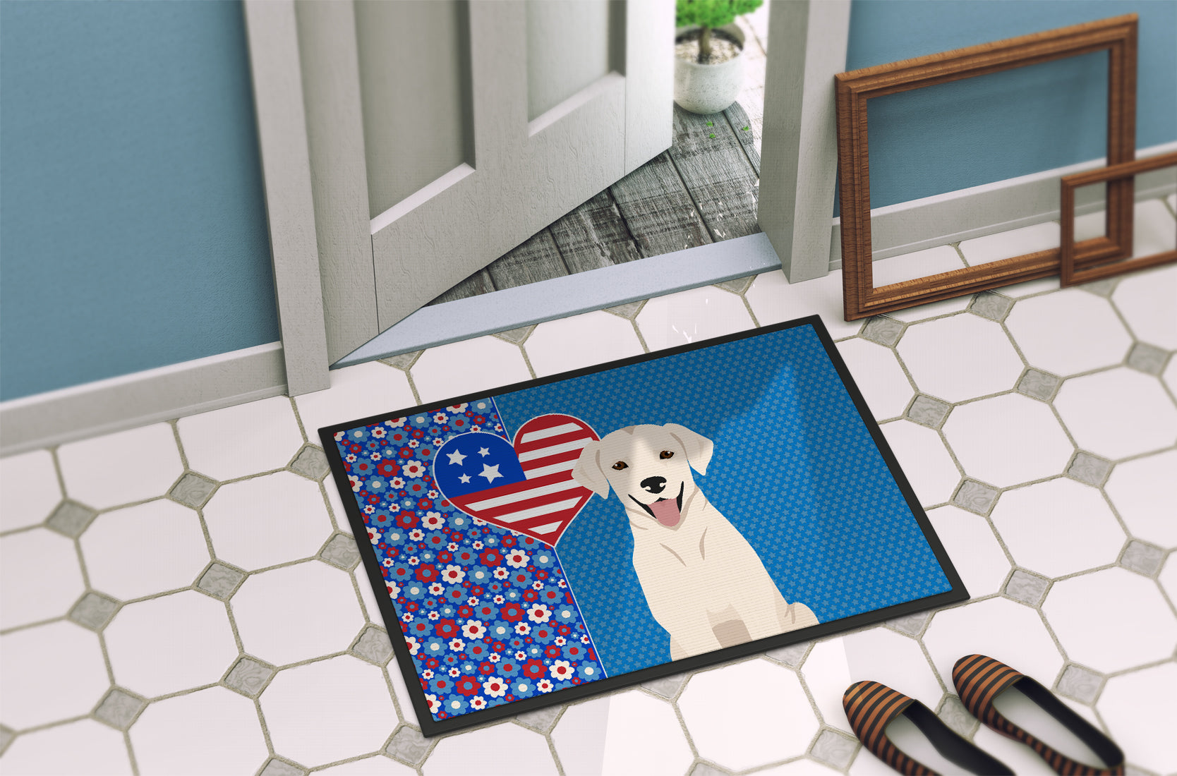 White Cream Labrador Retriever USA American Indoor or Outdoor Mat 24x36 - the-store.com