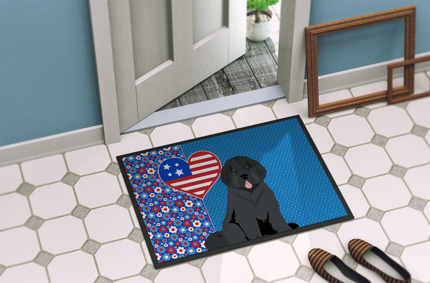 Black Newfoundland USA American Indoor or Outdoor Mat 24x36 - the-store.com