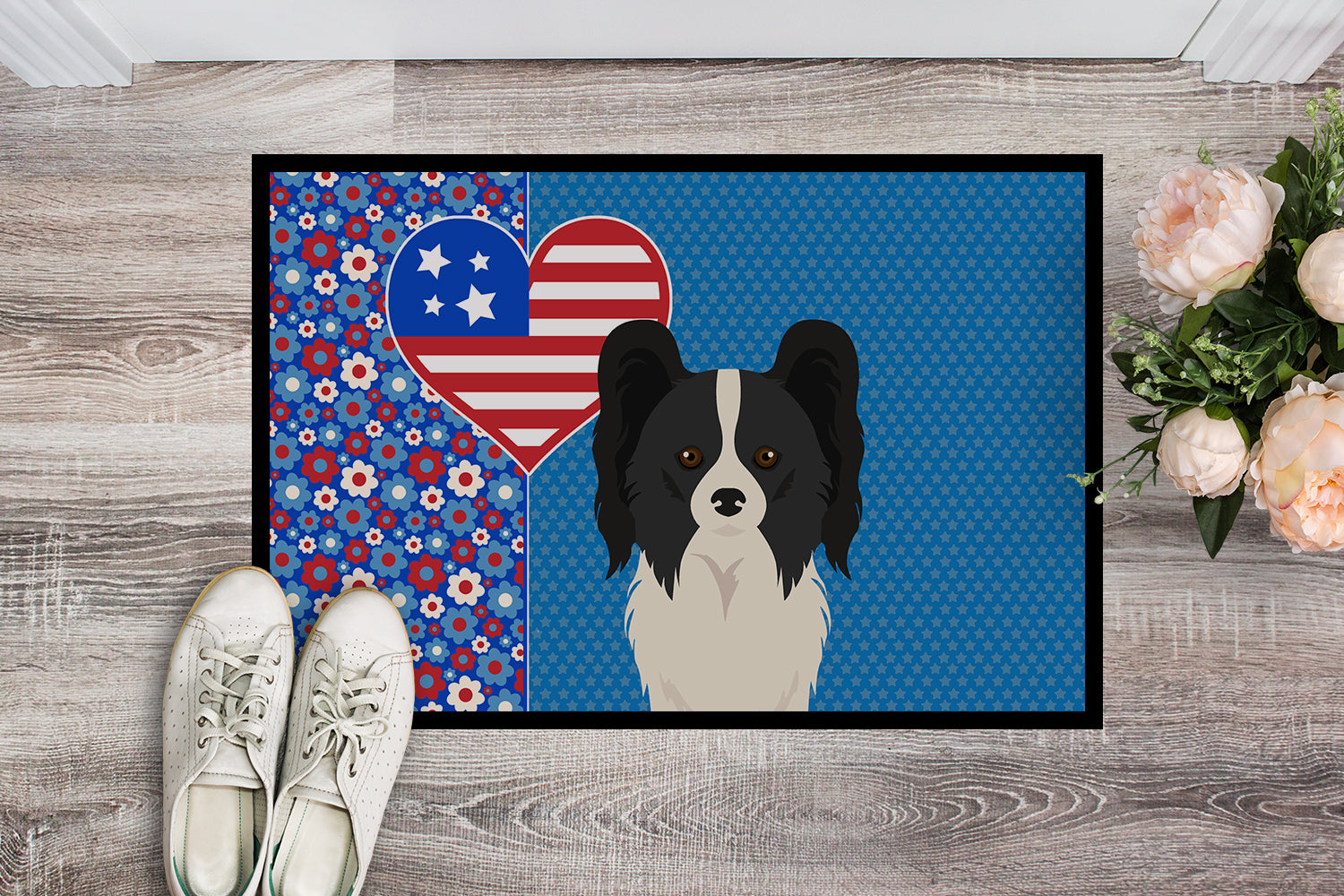 Buy this Black and White Papillon USA American Indoor or Outdoor Mat 24x36