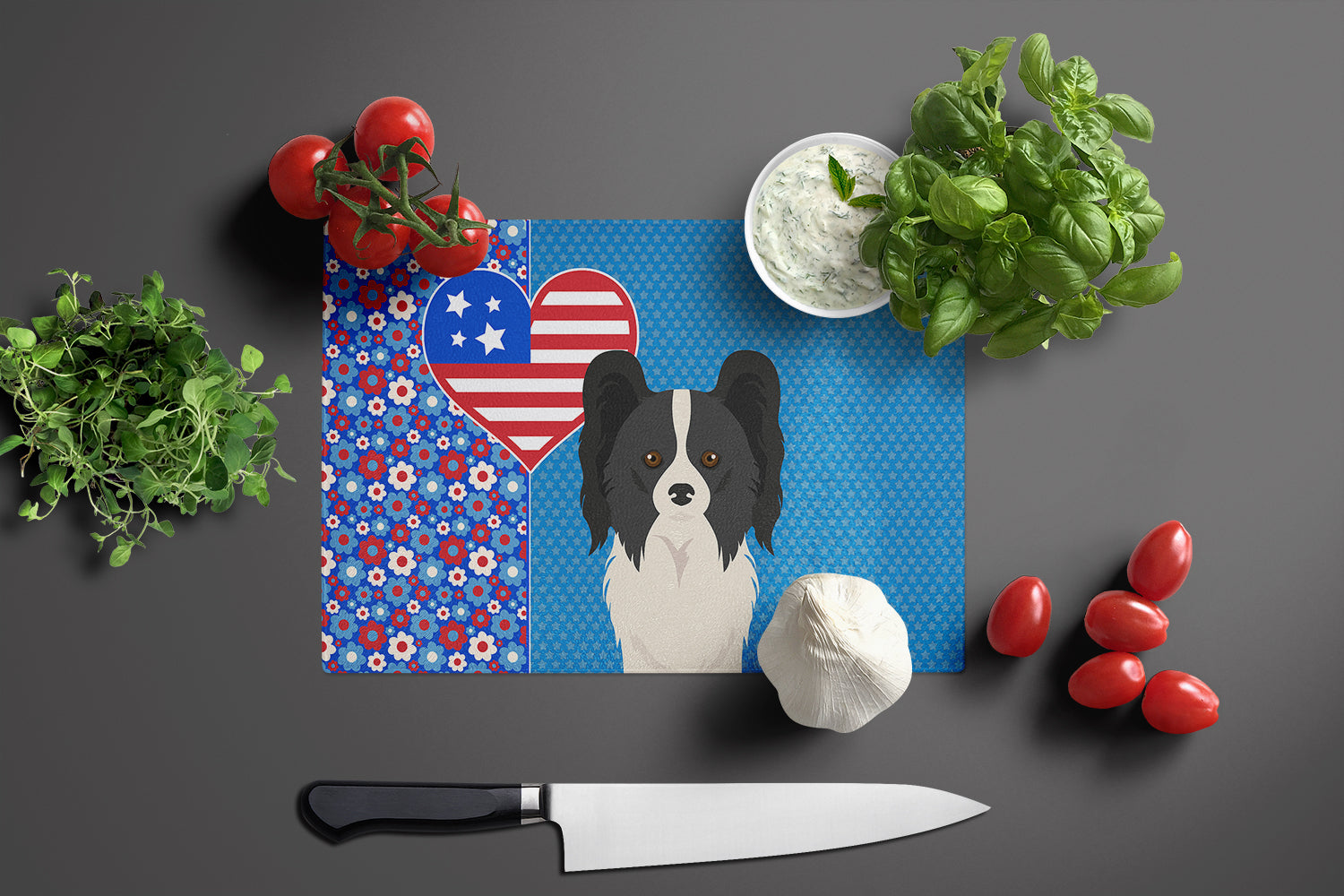 Black and White Papillon USA American Glass Cutting Board Large - the-store.com