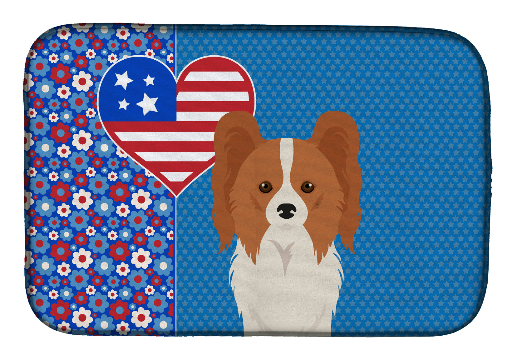Red and White Papillon USA American Dish Drying Mat  the-store.com.