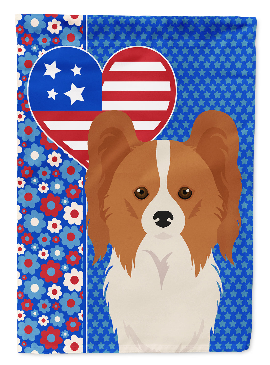 Red and White Papillon USA American Flag Garden Size  the-store.com.