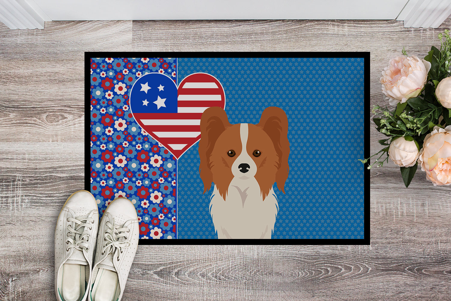 Red and White Papillon USA American Indoor or Outdoor Mat 24x36 - the-store.com