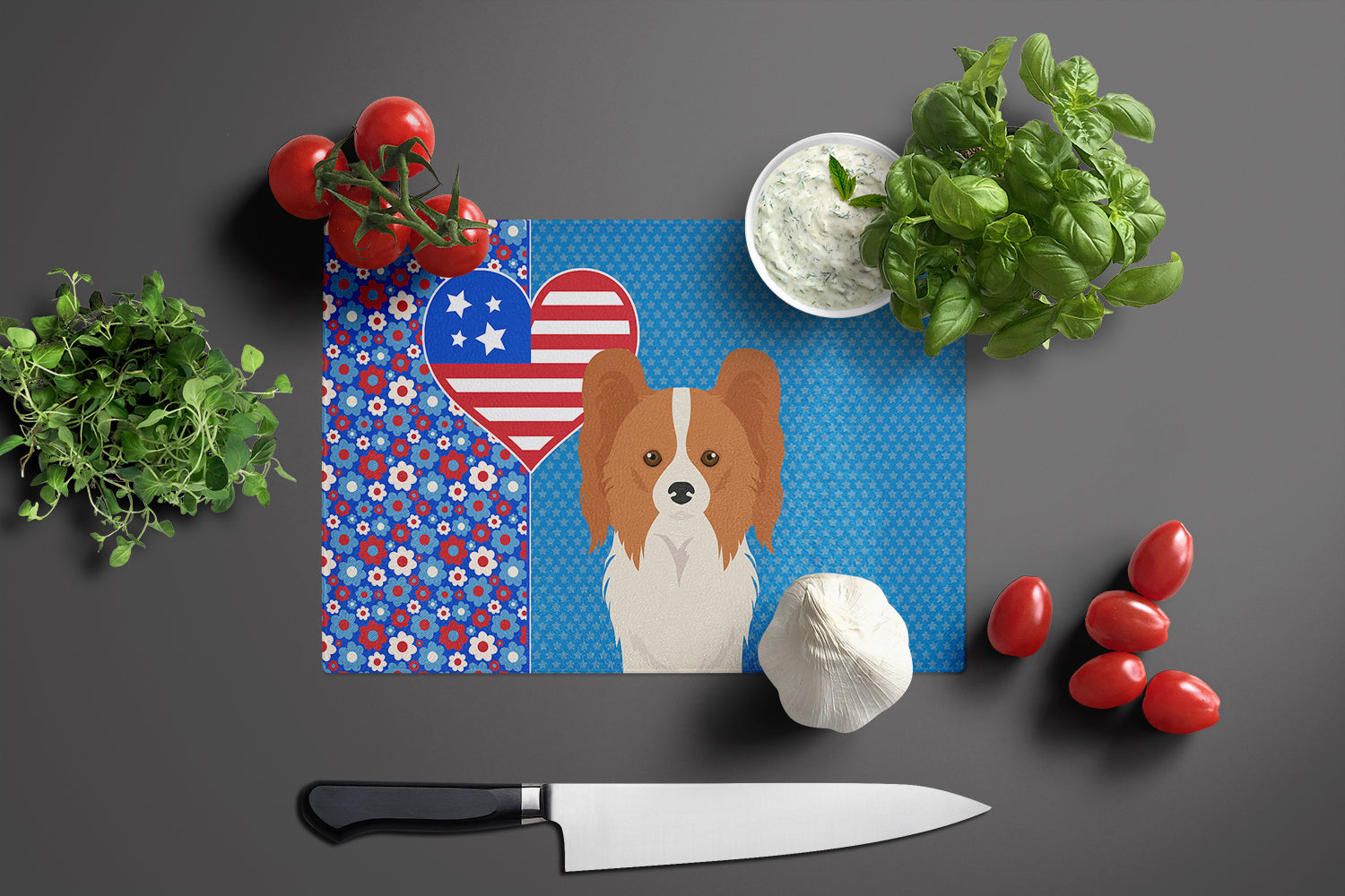 Red and White Papillon USA American Glass Cutting Board Large - the-store.com