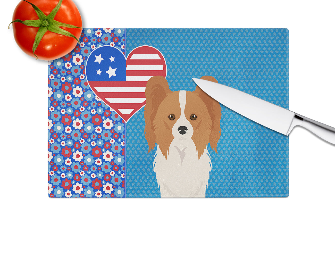 Red and White Papillon USA American Glass Cutting Board Large - the-store.com