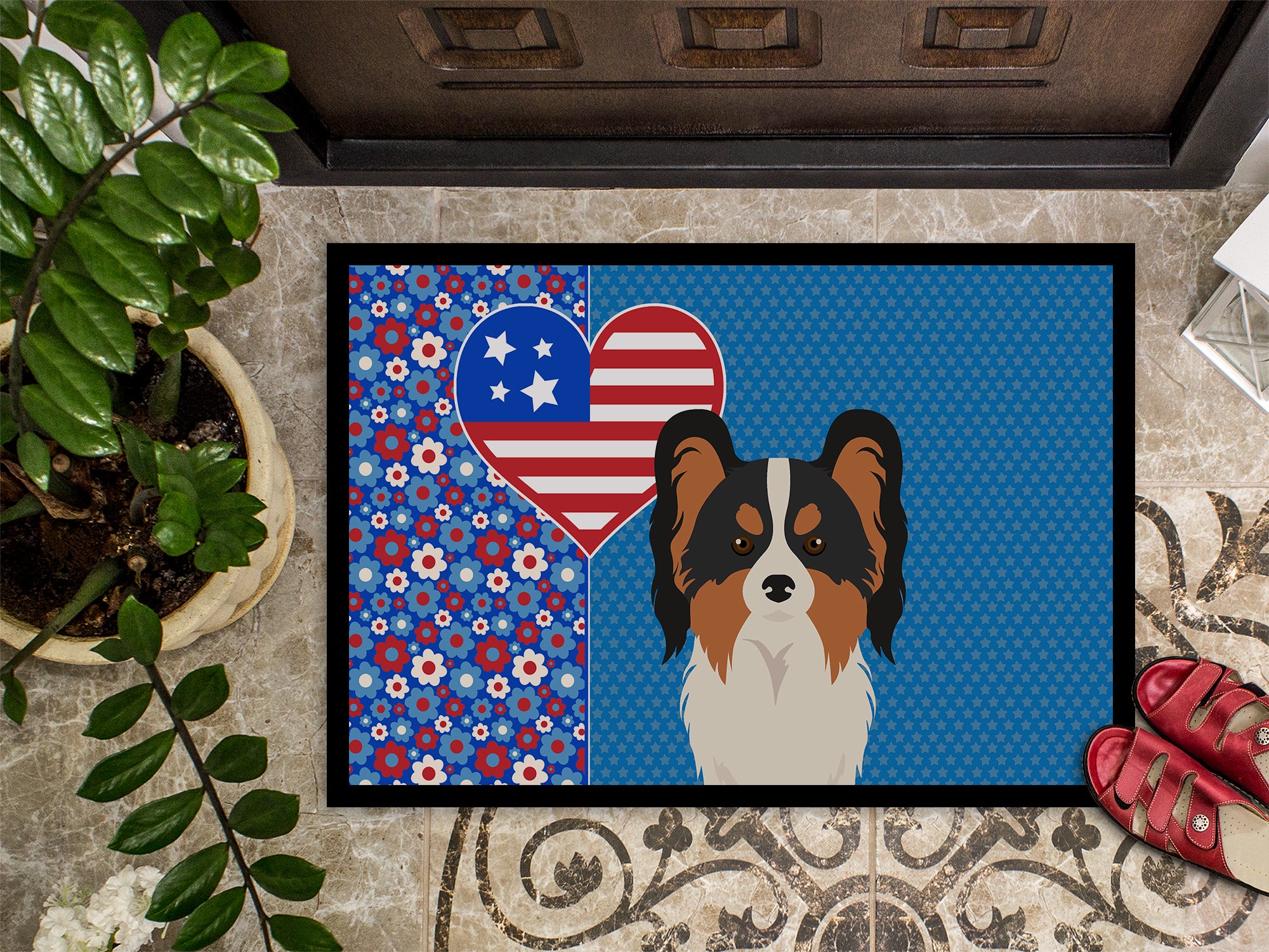 Tricolor Papillon USA American Indoor or Outdoor Mat 24x36 - the-store.com