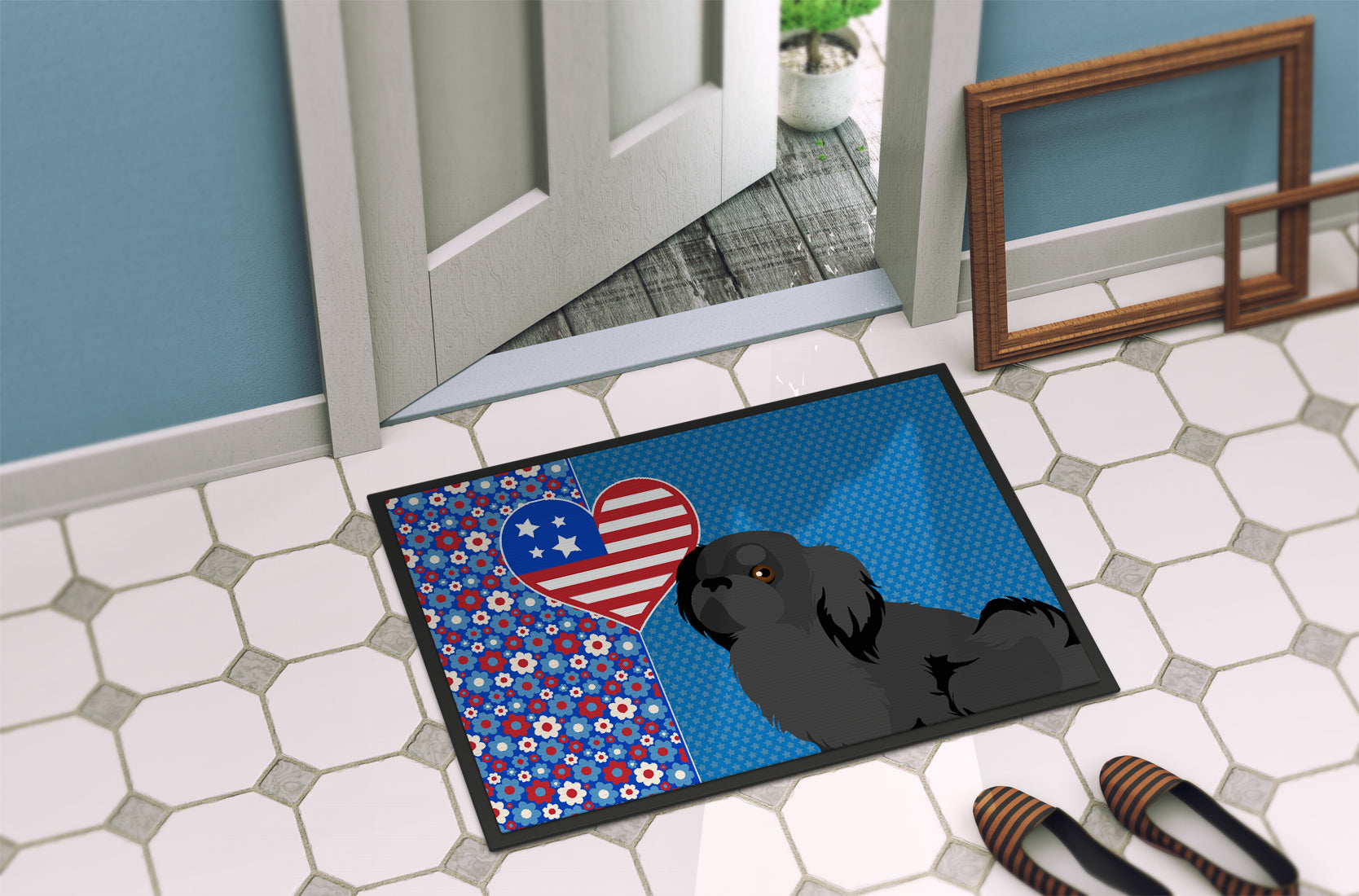 Black Pekingese USA American Indoor or Outdoor Mat 24x36 - the-store.com