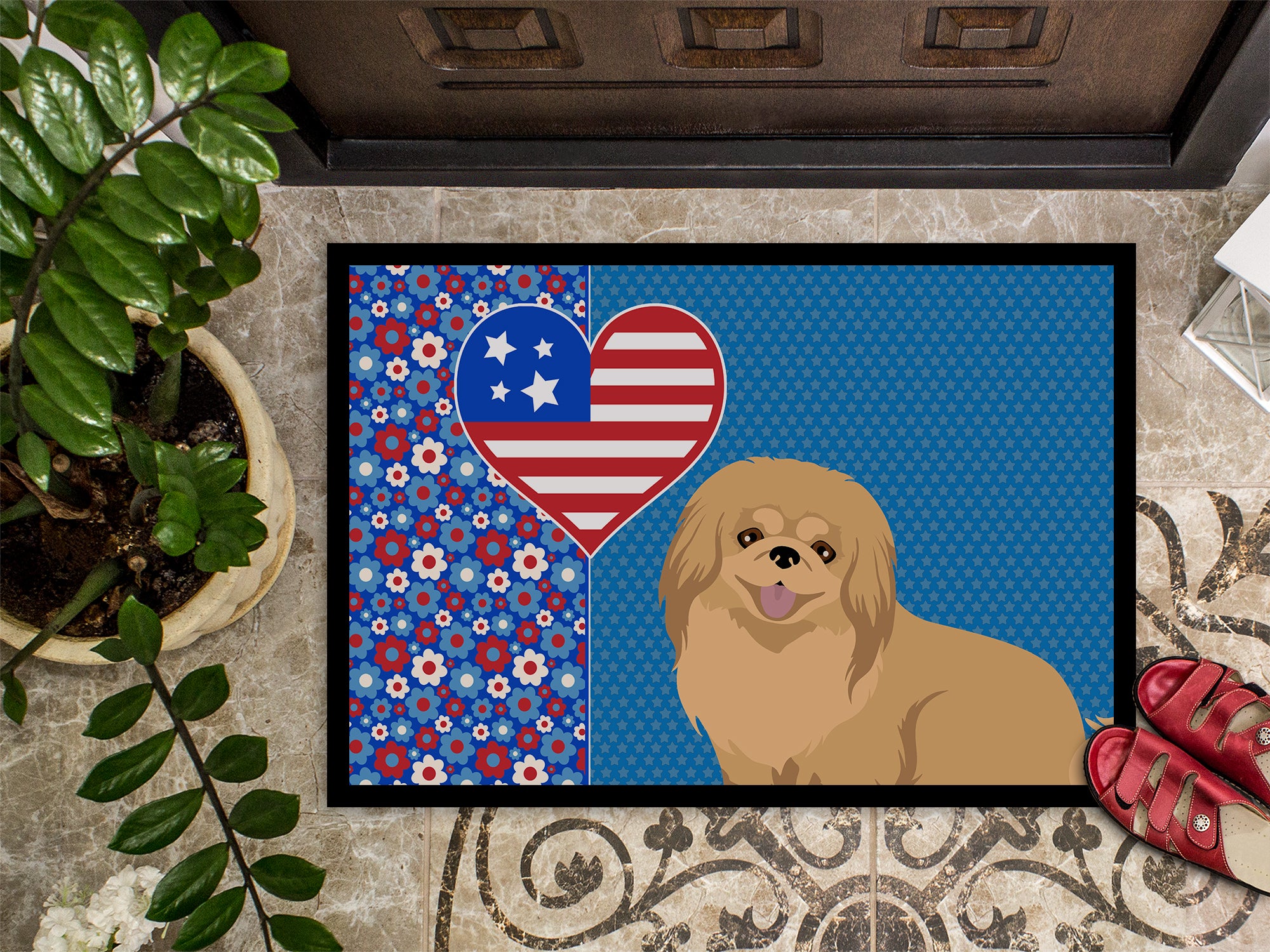 Gold Pekingese USA American Indoor or Outdoor Mat 24x36 - the-store.com