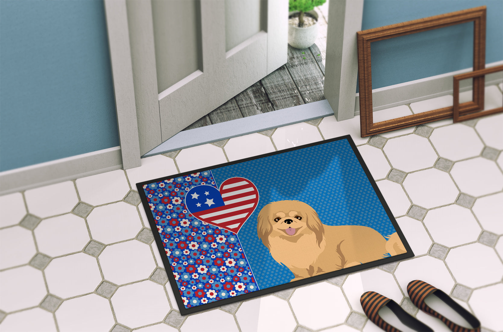 Gold Pekingese USA American Indoor or Outdoor Mat 24x36 - the-store.com