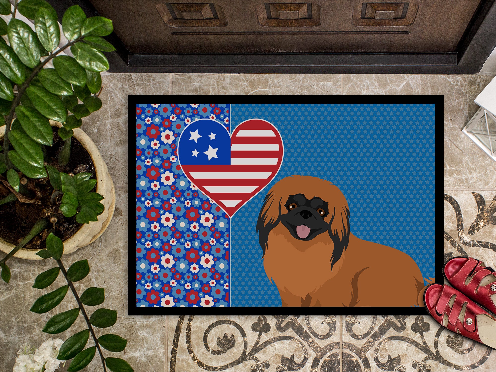 Red Pekingese USA American Indoor or Outdoor Mat 24x36 - the-store.com